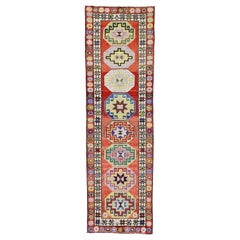 Retro Turkish Oushak Runner with Contemporary Tribal and Modern Mexican Style