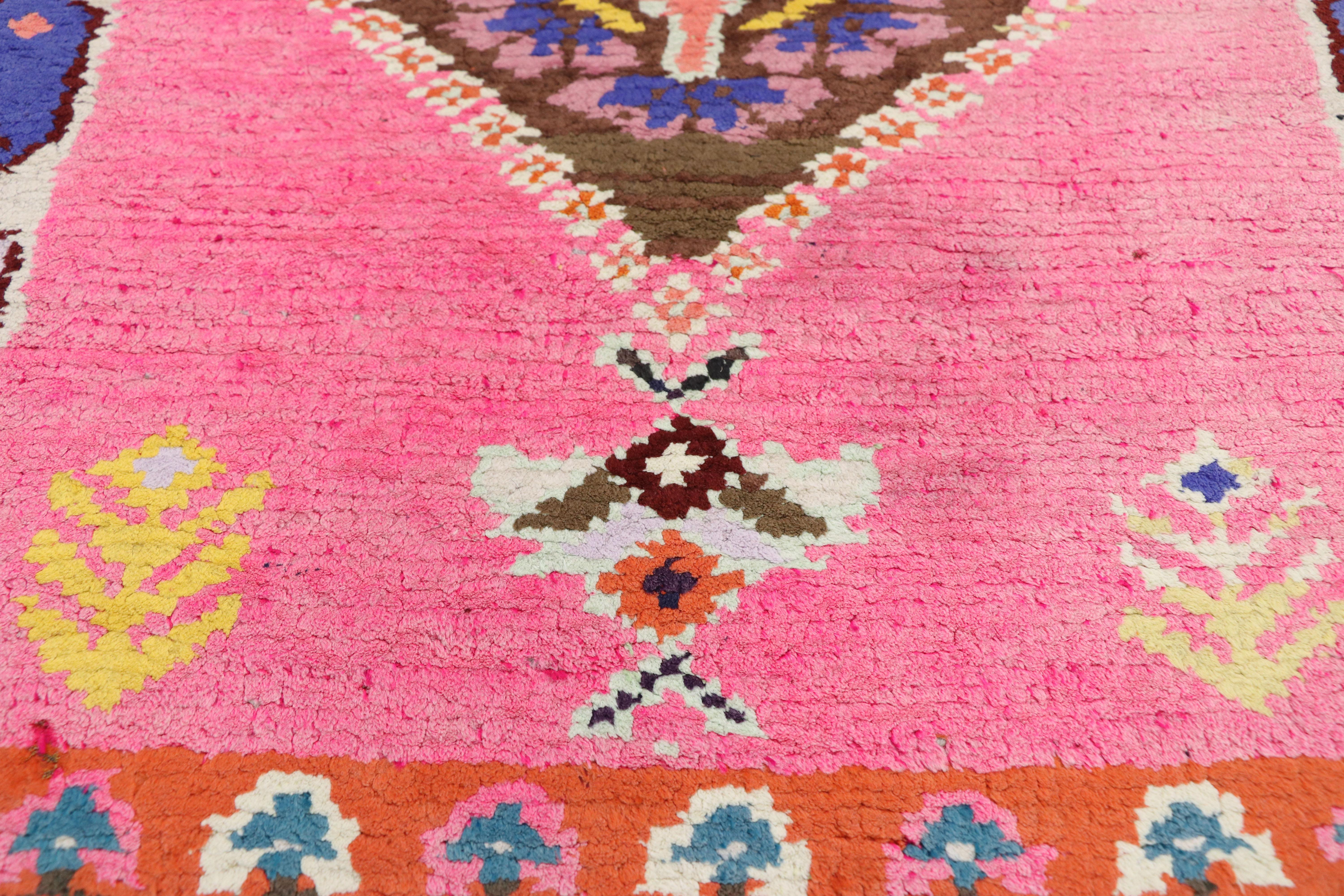 Vintage Turkish Oushak Runner with Eclectic Modern Mexican Frida Kahlo Style In Good Condition For Sale In Dallas, TX