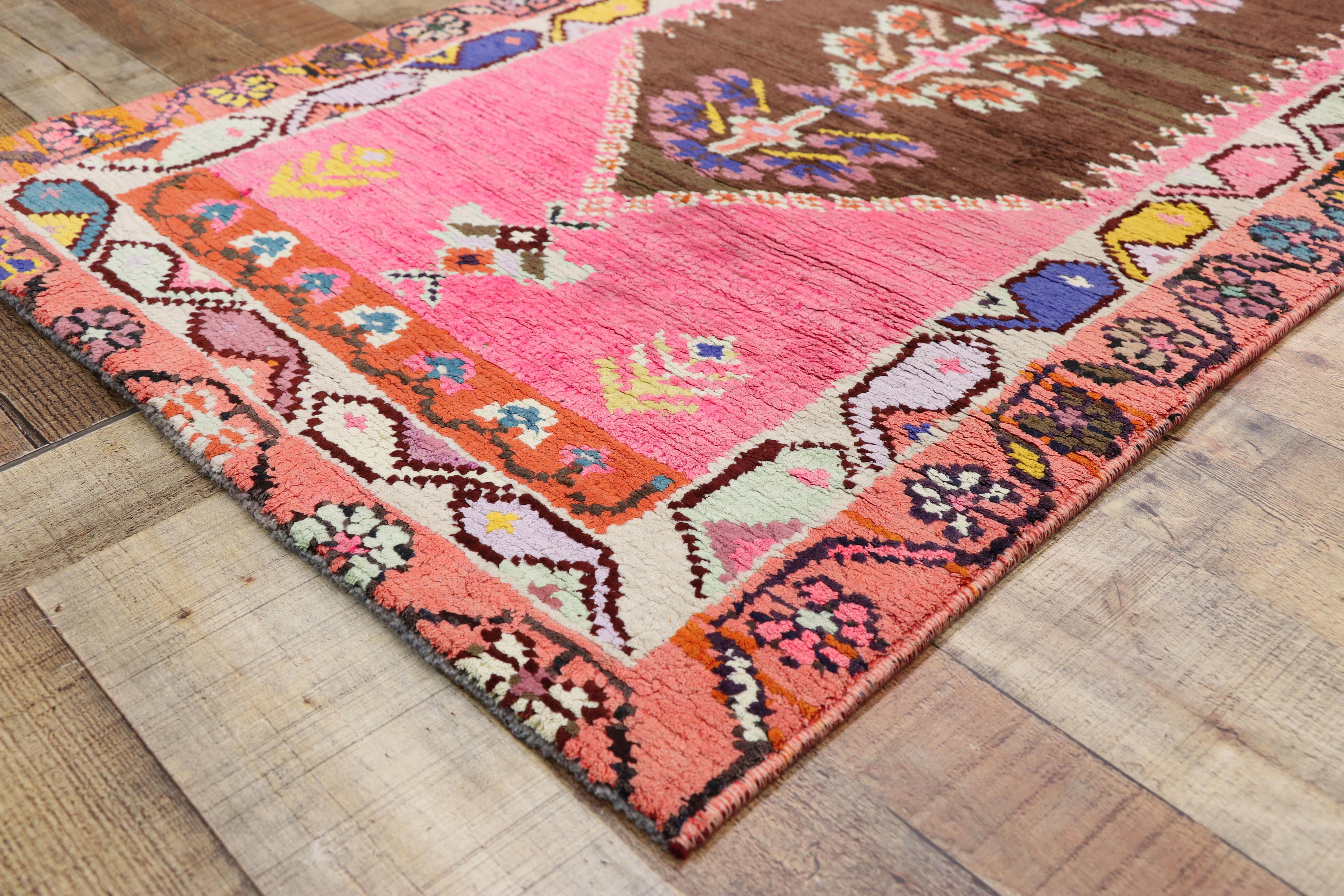 Wool Vintage Turkish Oushak Runner with Eclectic Modern Mexican Frida Kahlo Style For Sale