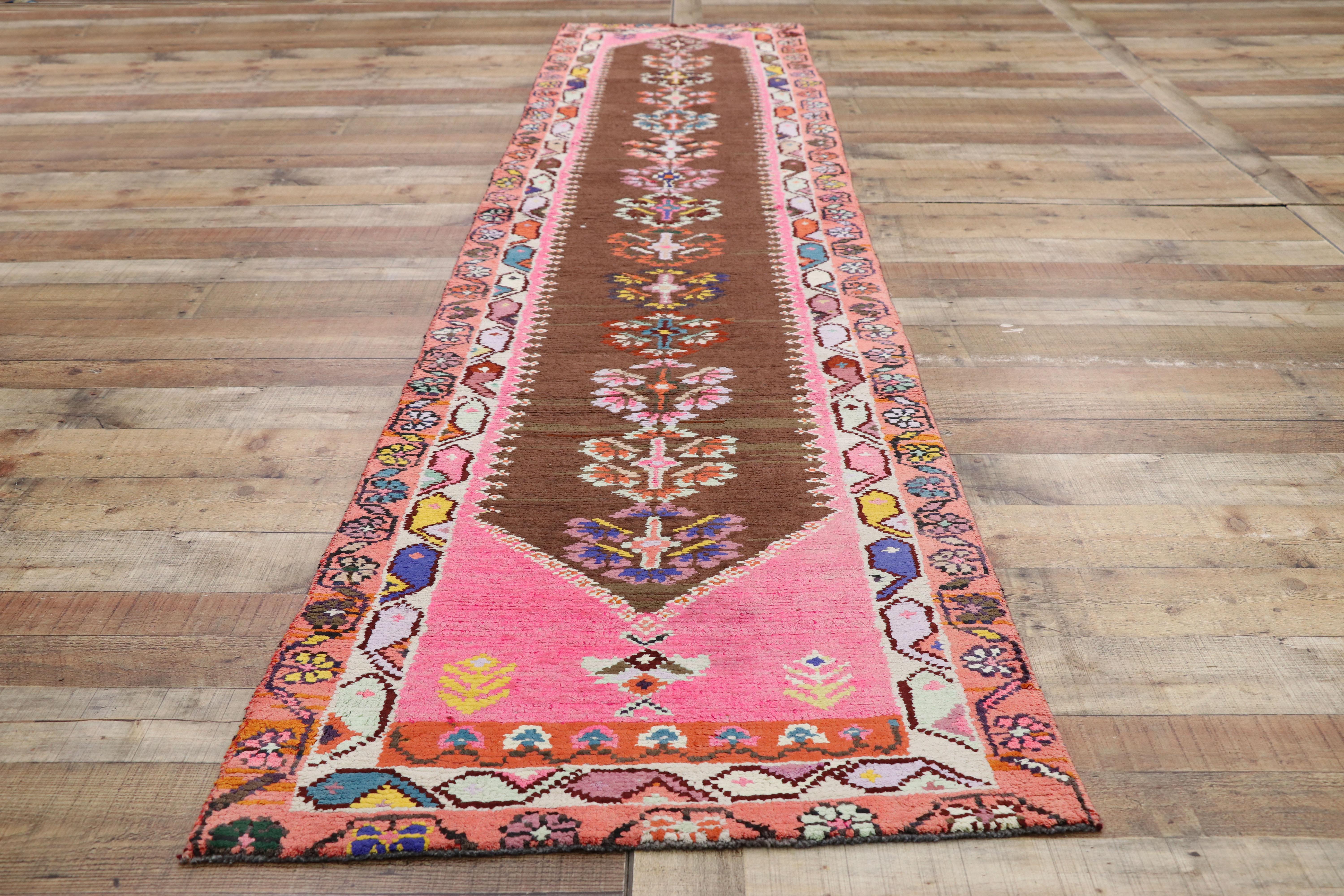 Vintage Turkish Oushak Runner with Eclectic Modern Mexican Frida Kahlo Style For Sale 1