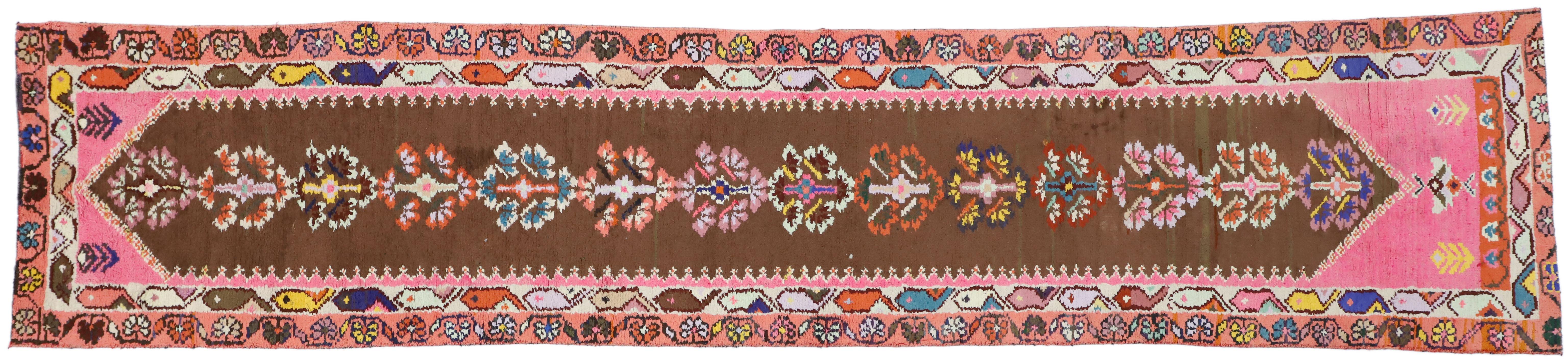 Vintage Turkish Oushak Runner with Eclectic Modern Mexican Frida Kahlo Style For Sale 3