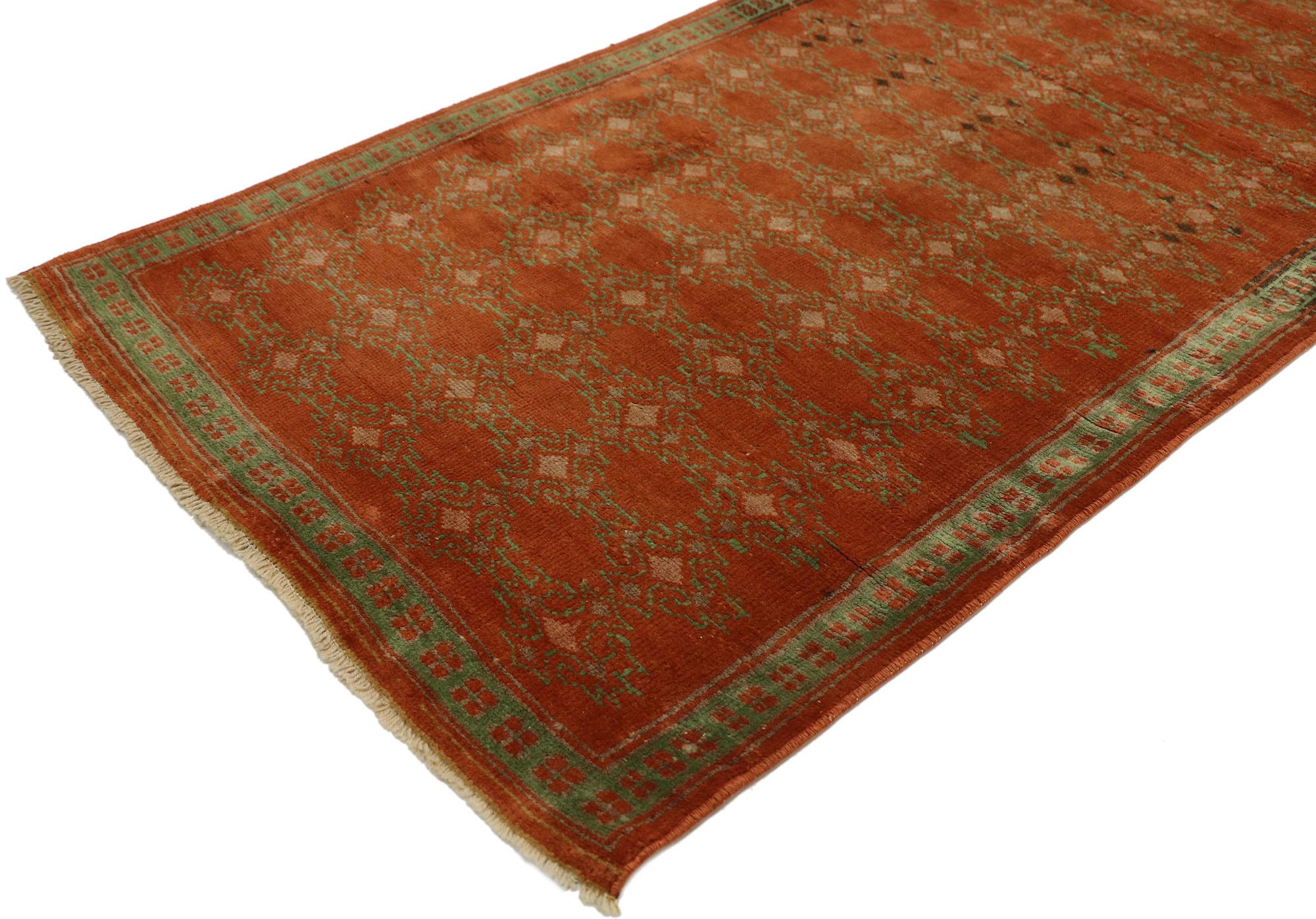 Hand-Knotted Vintage Turkish Oushak Runner with Elizabeth Medieval Style For Sale