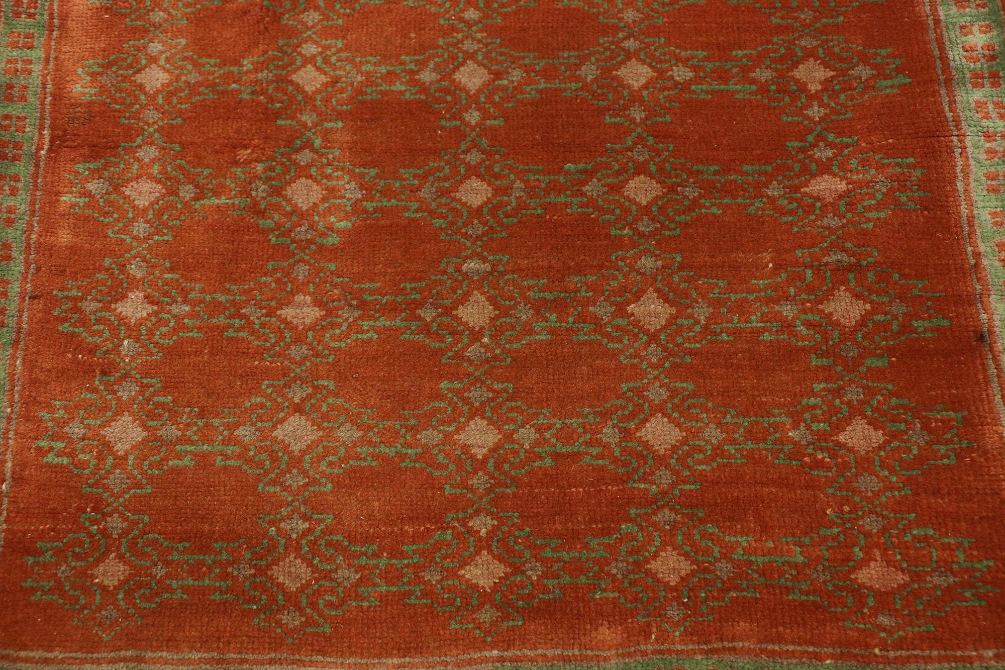 20th Century Vintage Turkish Oushak Runner with Elizabeth Medieval Style For Sale