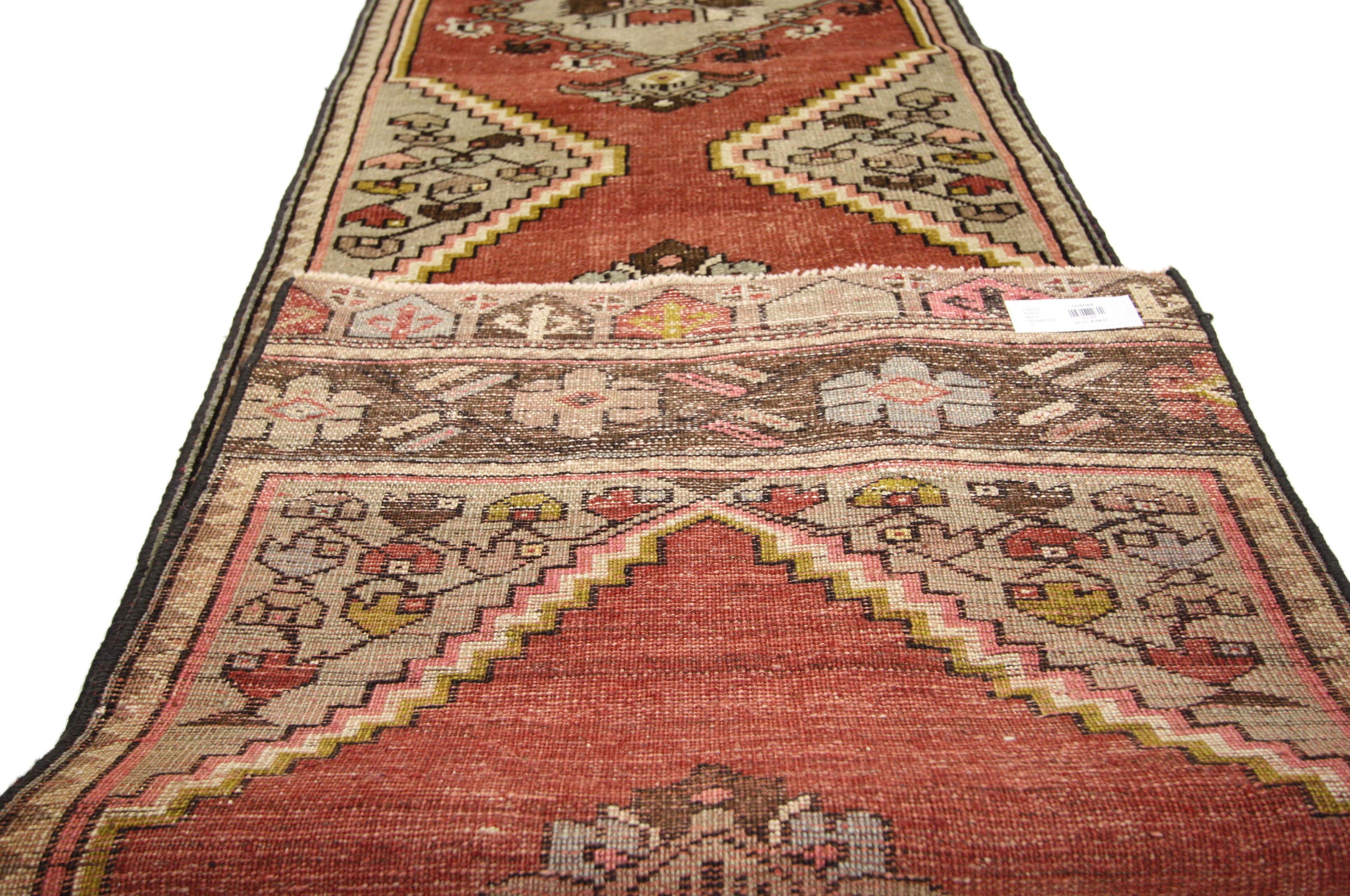 20th Century Vintage Turkish Oushak Runner with English Country Style, Hallway Runner For Sale