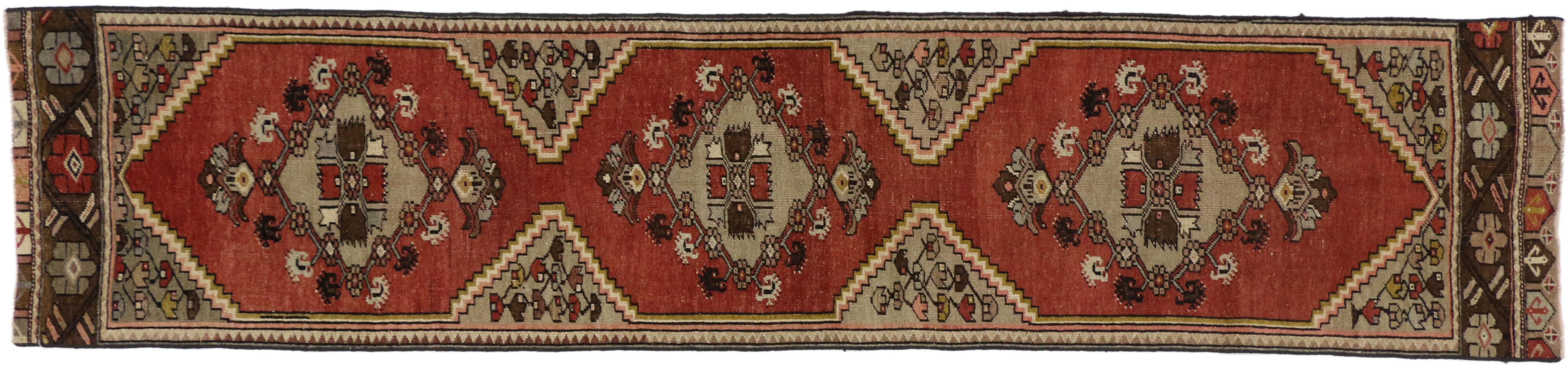 Wool Vintage Turkish Oushak Runner with English Country Style, Hallway Runner For Sale