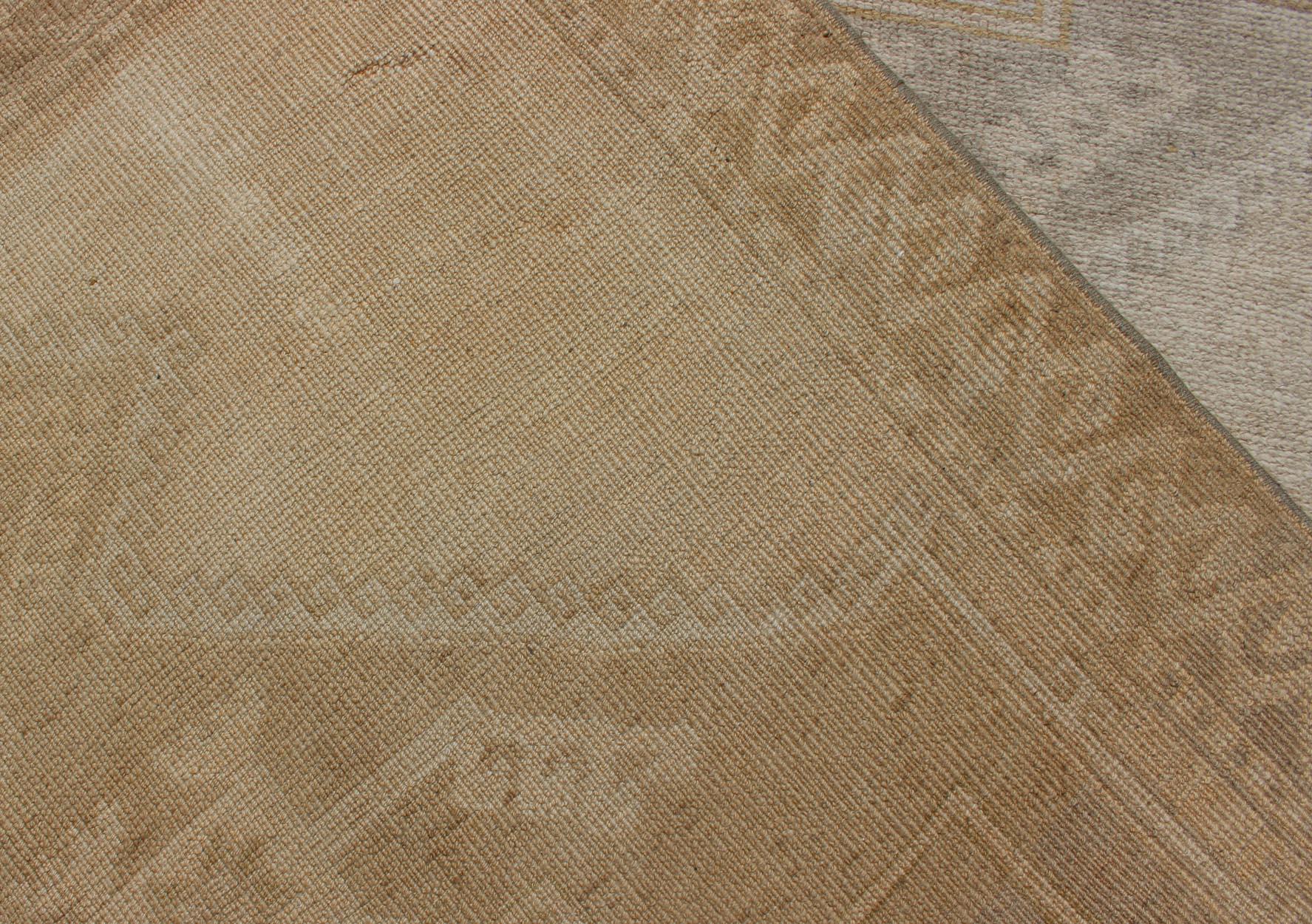 Vintage Turkish Oushak Runner with Etched Medallion Design in Soft Muted Tones For Sale 4
