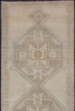 Vintage Turkish Oushak Runner with Etched Medallion Design in Soft Muted Tones