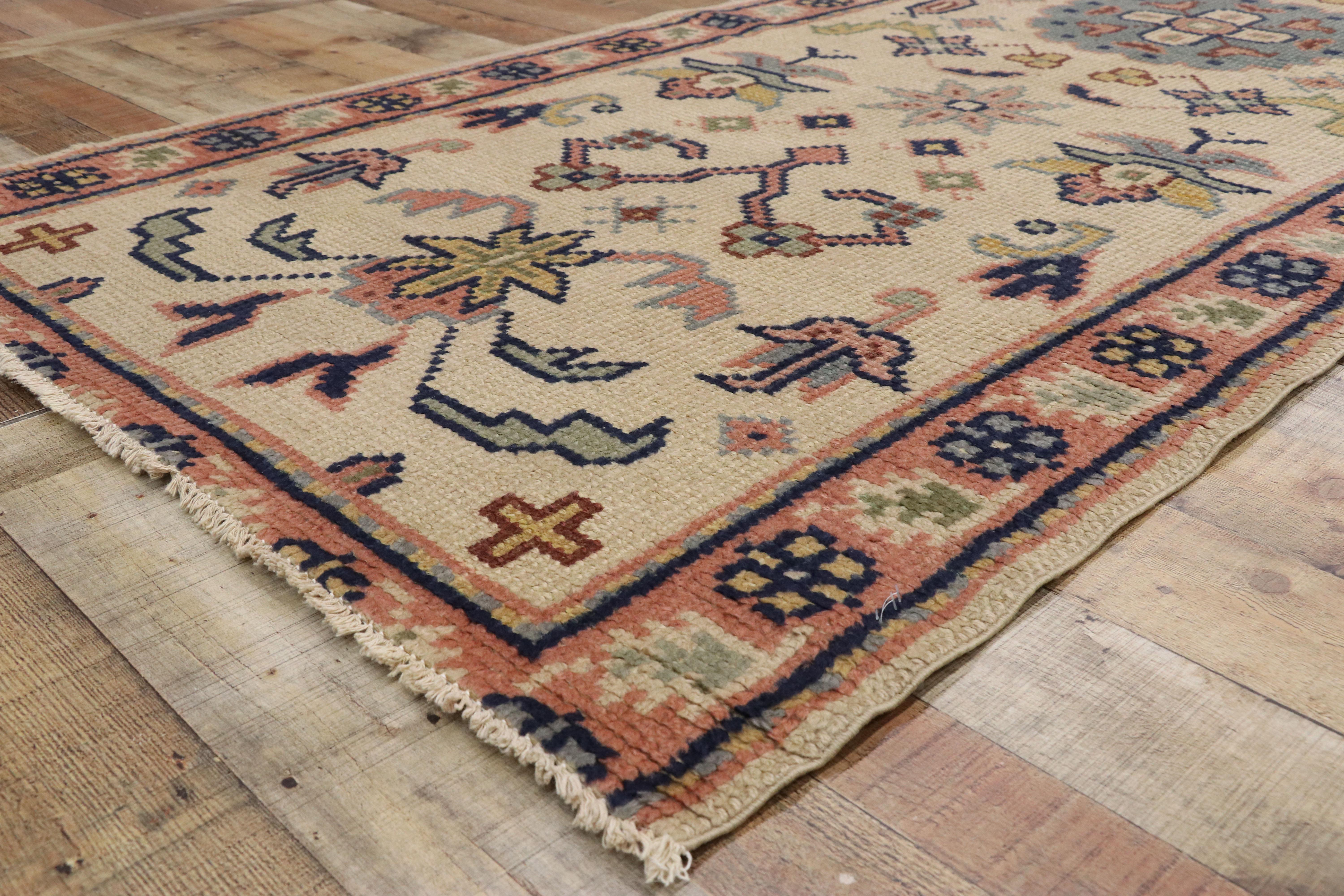Wool Vintage Turkish Oushak Runner with European Cottage Georgian Style For Sale