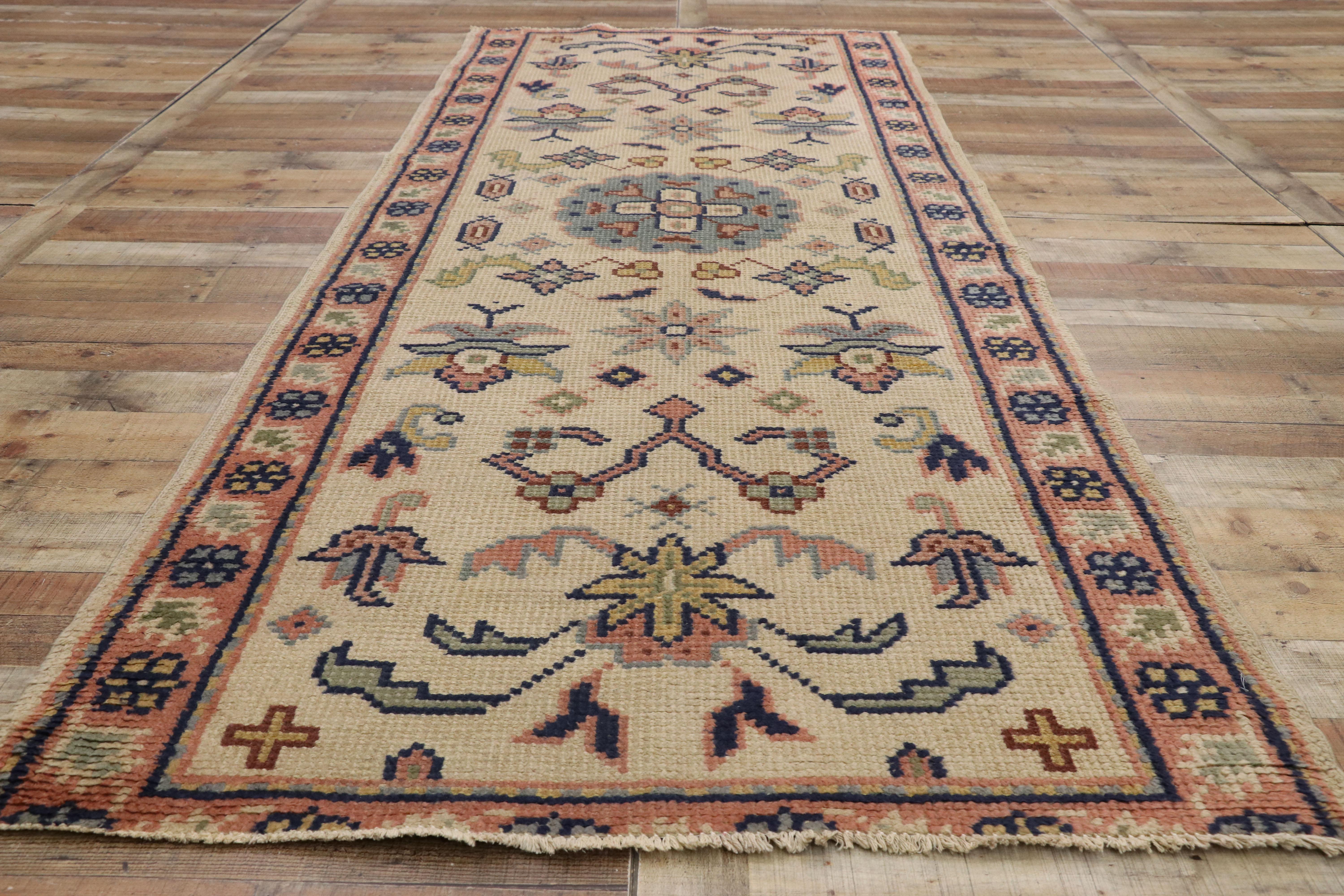Vintage Turkish Oushak Runner with European Cottage Georgian Style For Sale 1