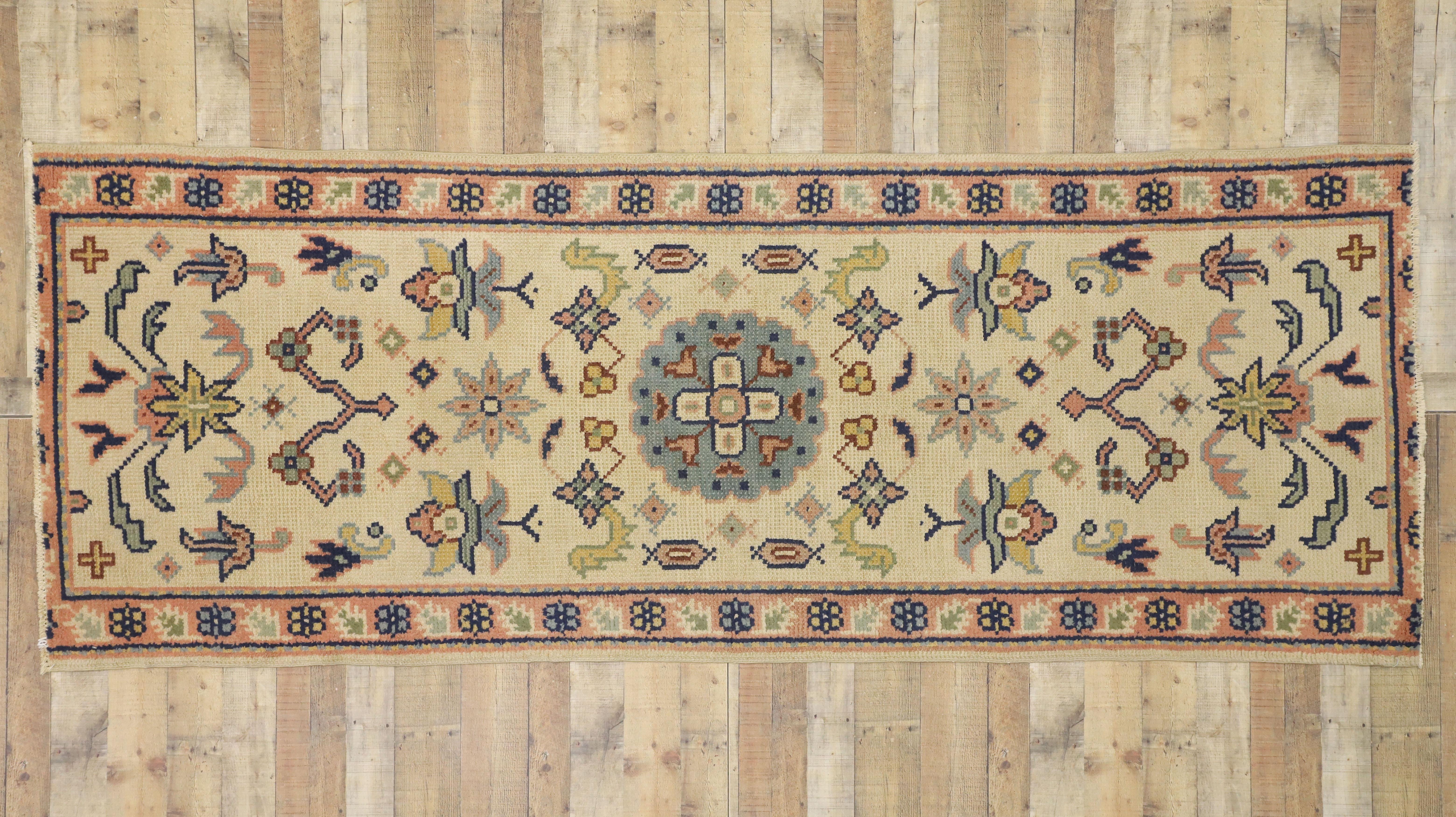 Vintage Turkish Oushak Runner with European Cottage Georgian Style For Sale 2