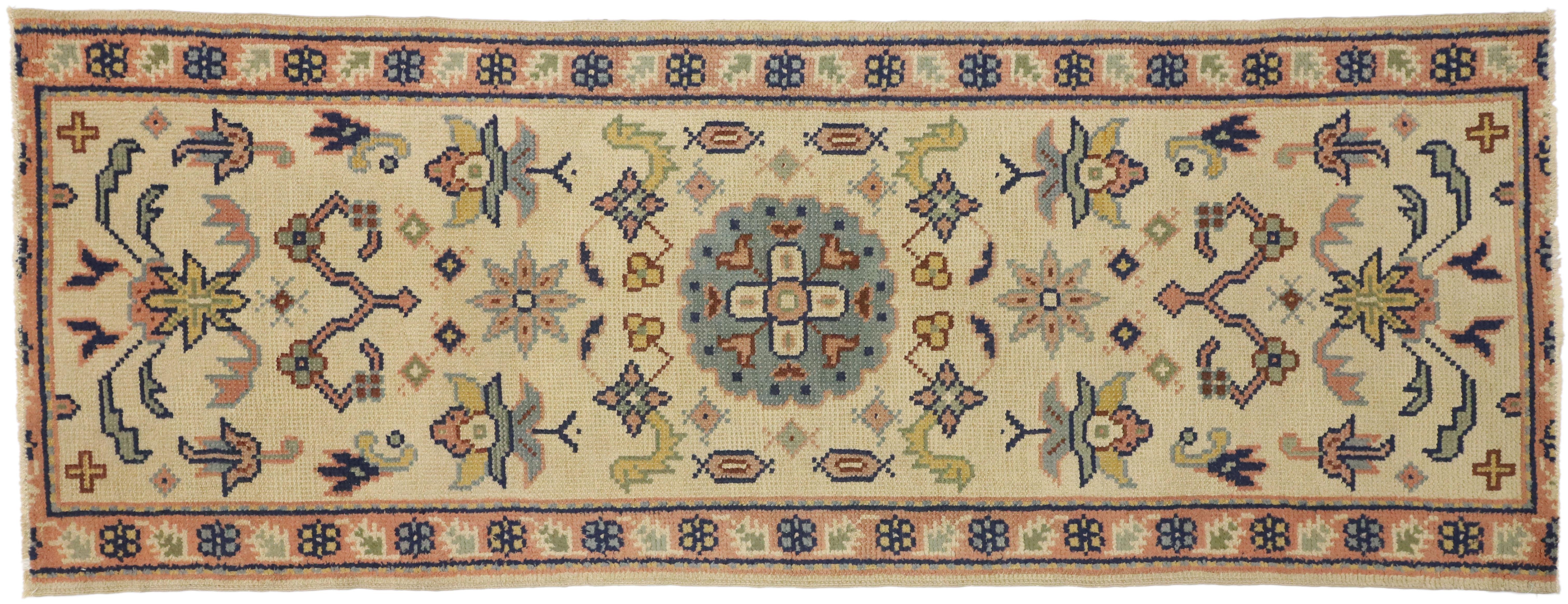 Vintage Turkish Oushak Runner with European Cottage Georgian Style For Sale 3