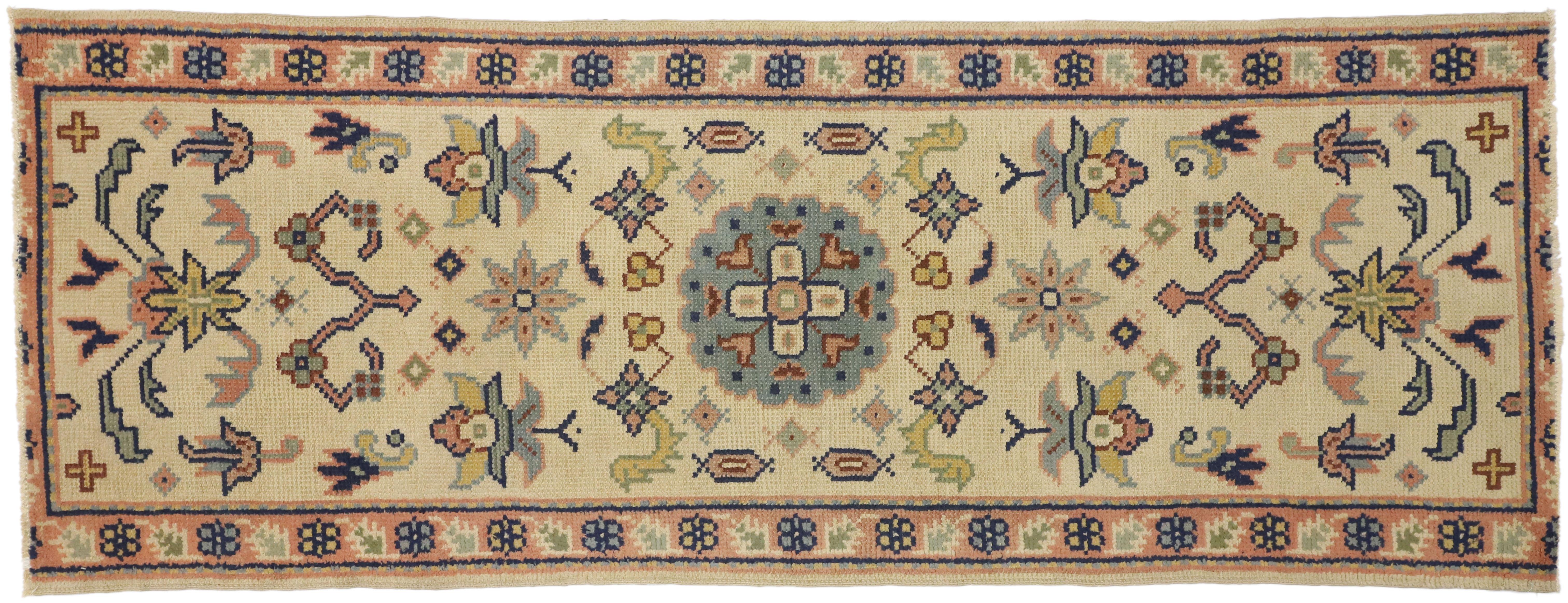 Vintage Turkish Oushak Runner with European Cottage Georgian Style For Sale 3