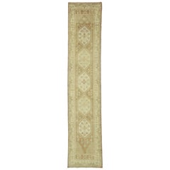 Vintage Turkish Oushak Runner with Feminine Chic Shaker Style