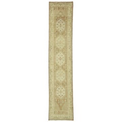 Vintage Turkish Oushak Runner with Feminine Chic Shaker Style