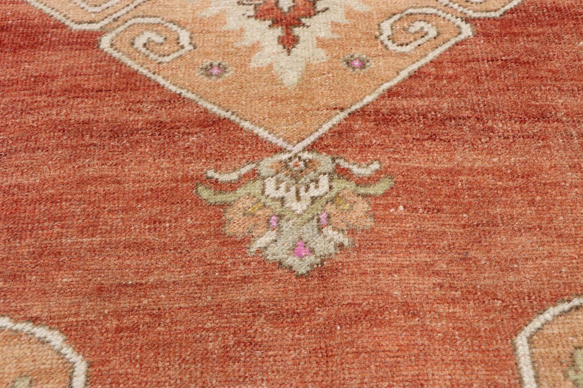 Vintage Turkish Oushak Runner with Feminine Rustic Arts & Crafts Style In Good Condition For Sale In Dallas, TX