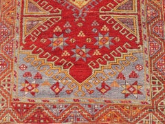 Vintage Turkish Oushak Runner With Fiery Red, Warm Gold, and Soft Lavender Tones