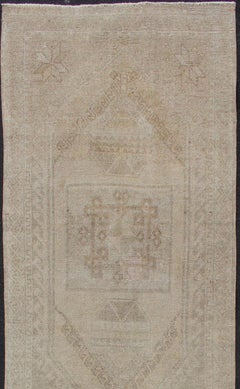 Vintage Turkish Oushak Runner with Floral Medallions in Taupe and Sandy Color