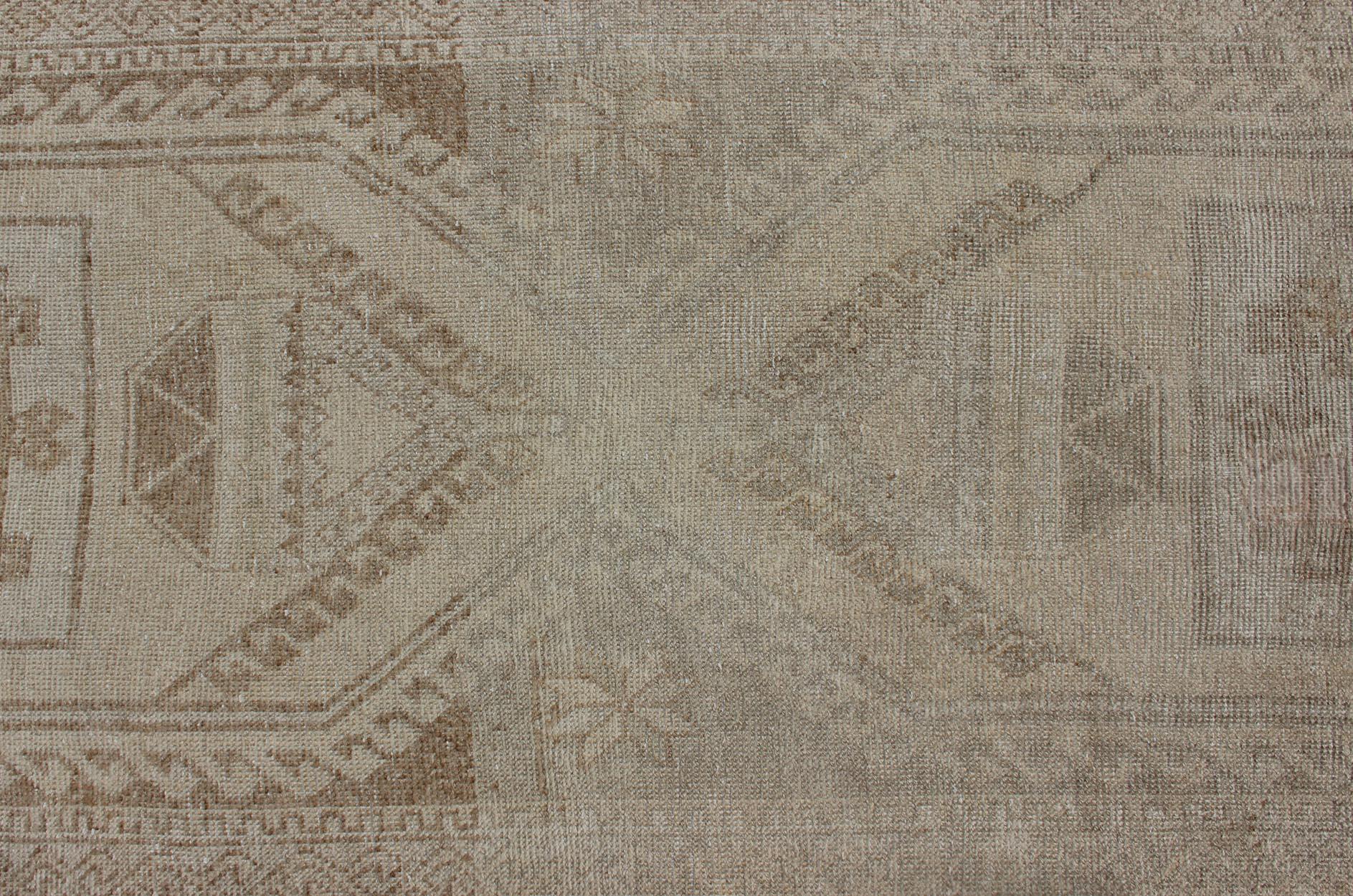 20th Century Vintage Turkish Oushak Runner with Floral Medallions in Taupe and Sandy Color For Sale