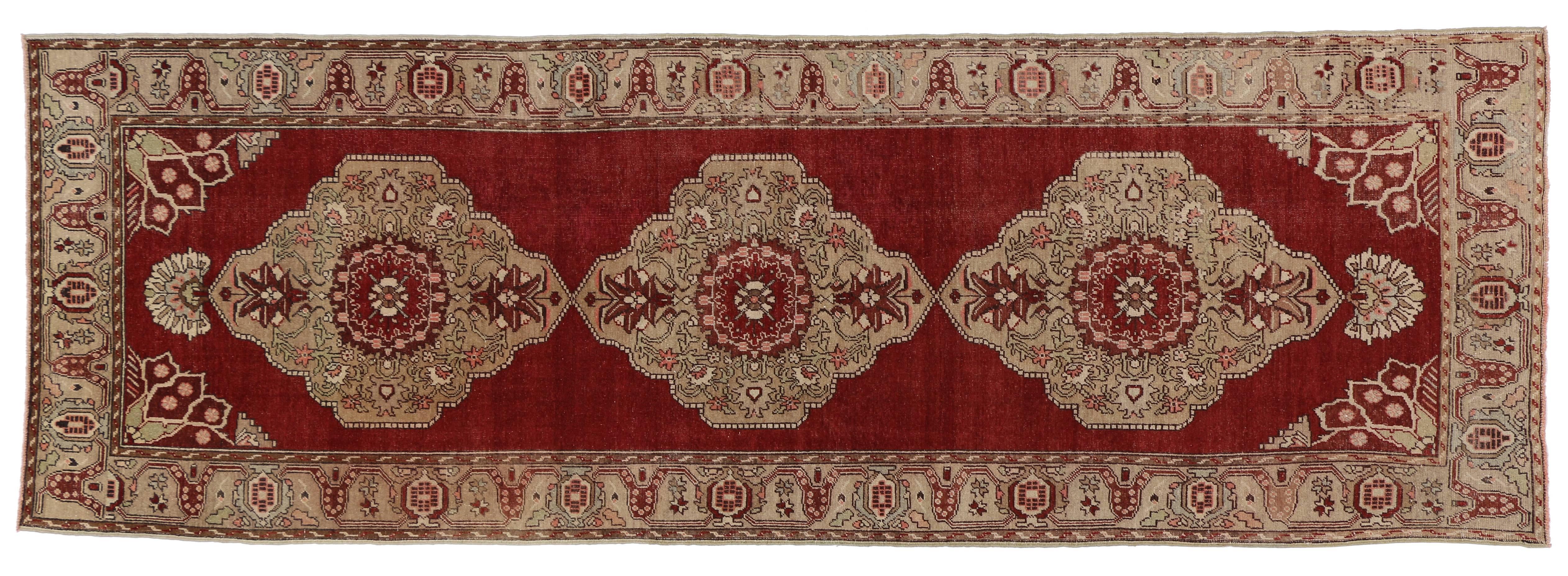 Vintage Turkish Oushak Runner with French Country Style, Hallway Runner For Sale 4