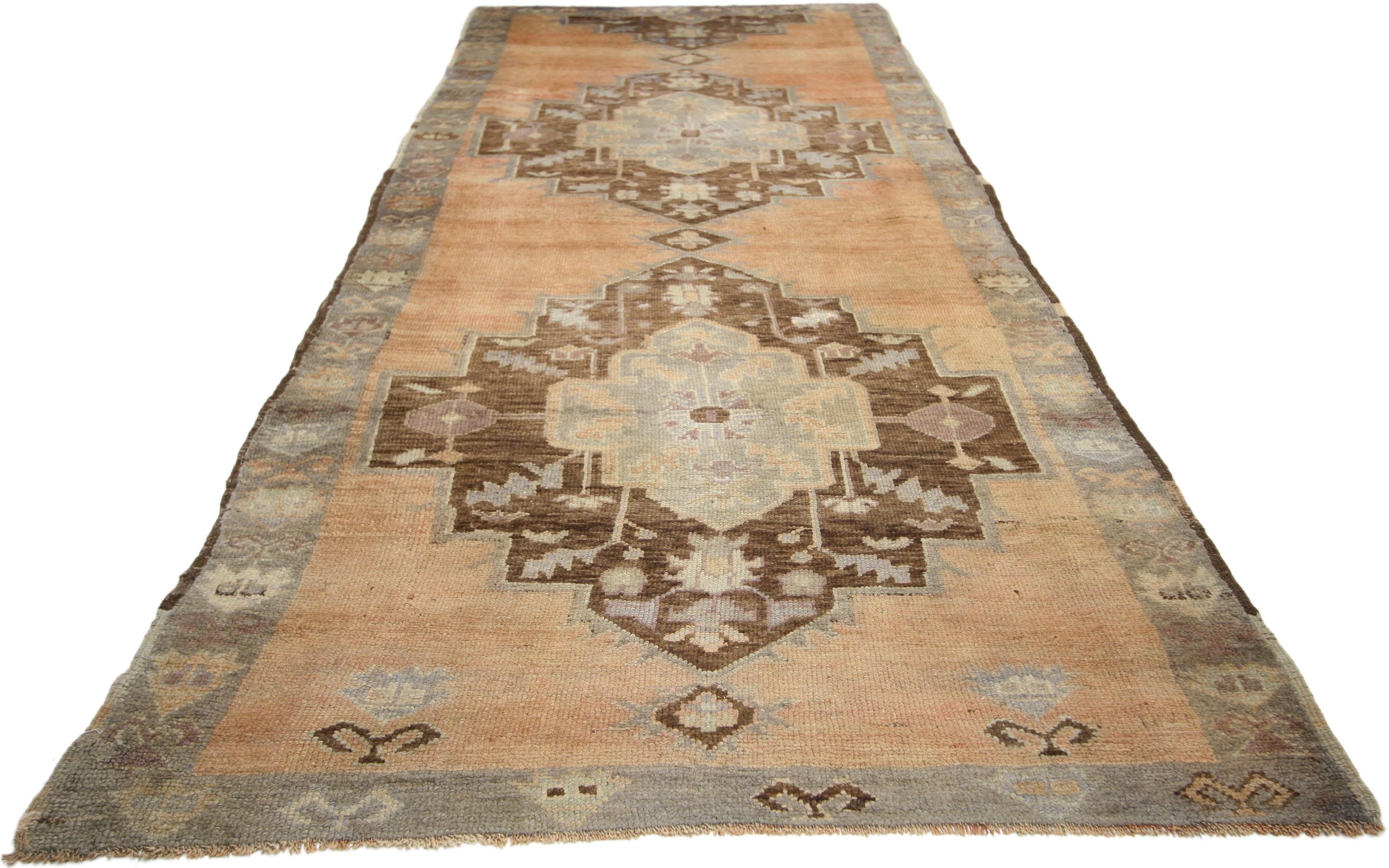 Vintage Turkish Oushak Runner with Rustic French Provincial Style In Good Condition In Dallas, TX