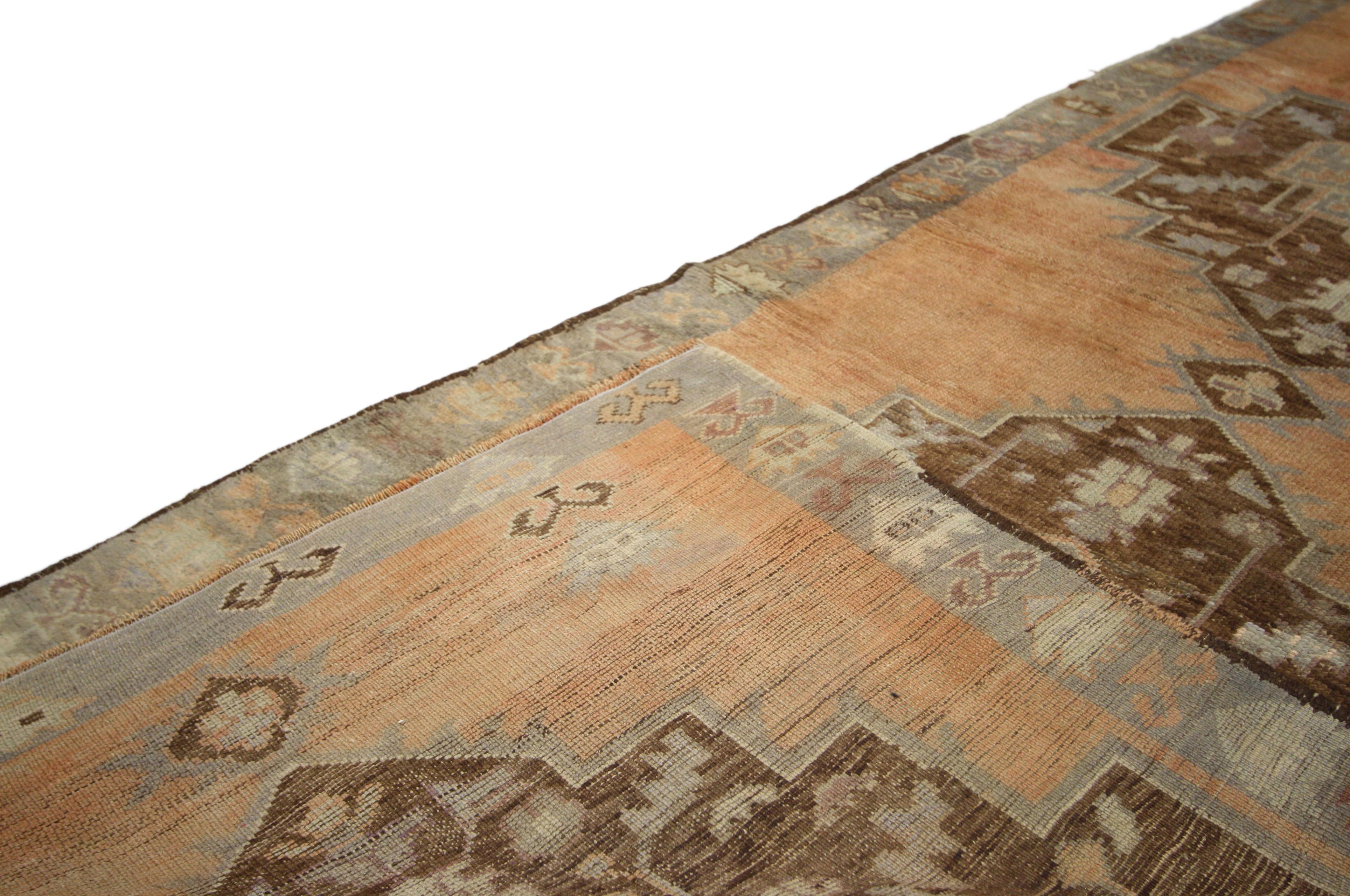 Wool Vintage Turkish Oushak Runner with Rustic French Provincial Style