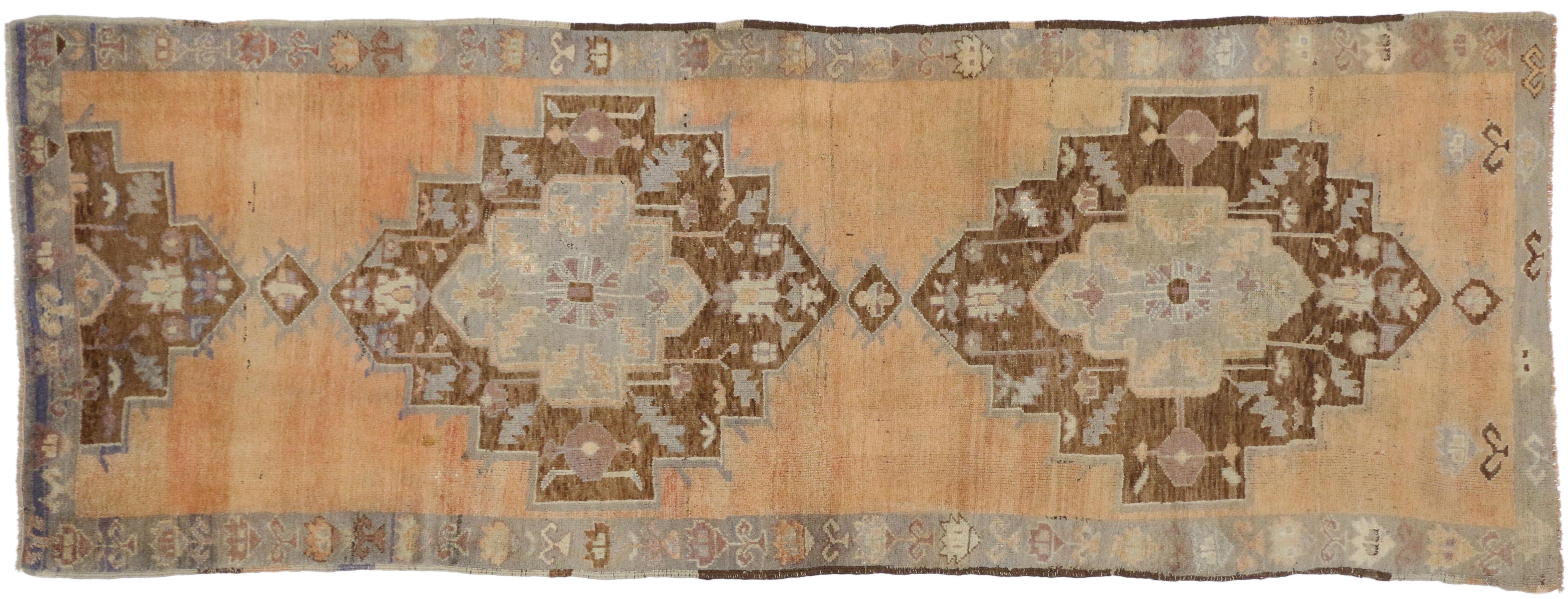 Vintage Turkish Oushak Runner with Rustic French Provincial Style 1