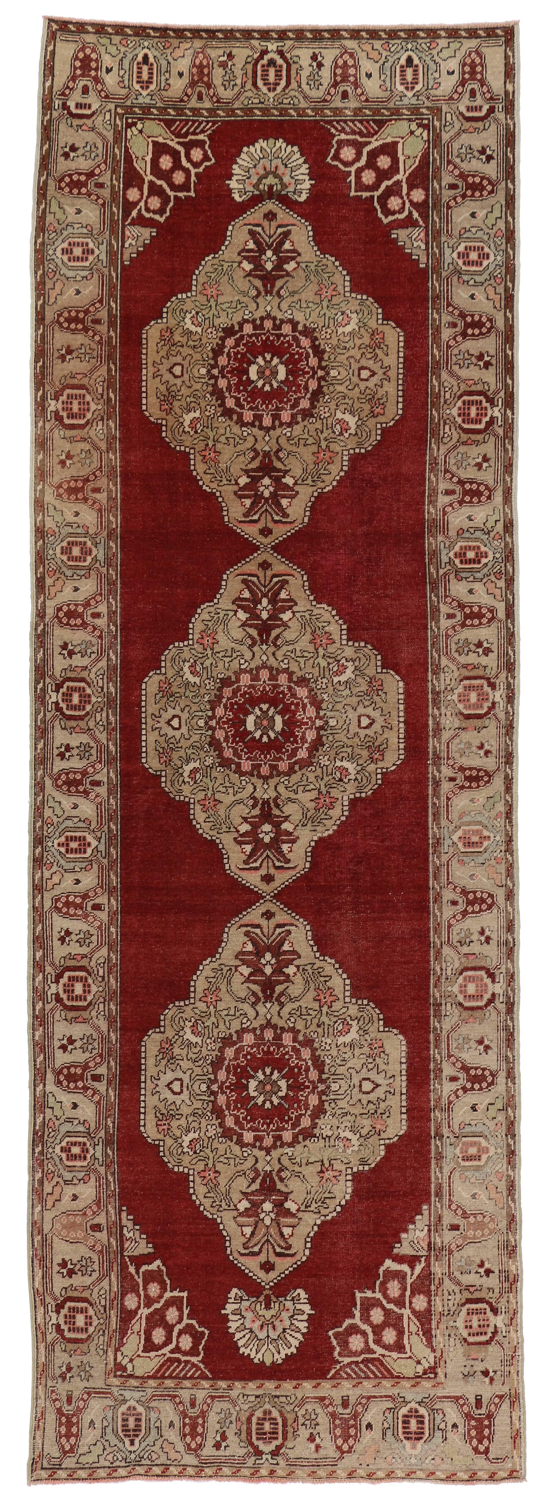 Vintage Turkish Oushak Runner with French Country Style, Hallway Runner For Sale 3