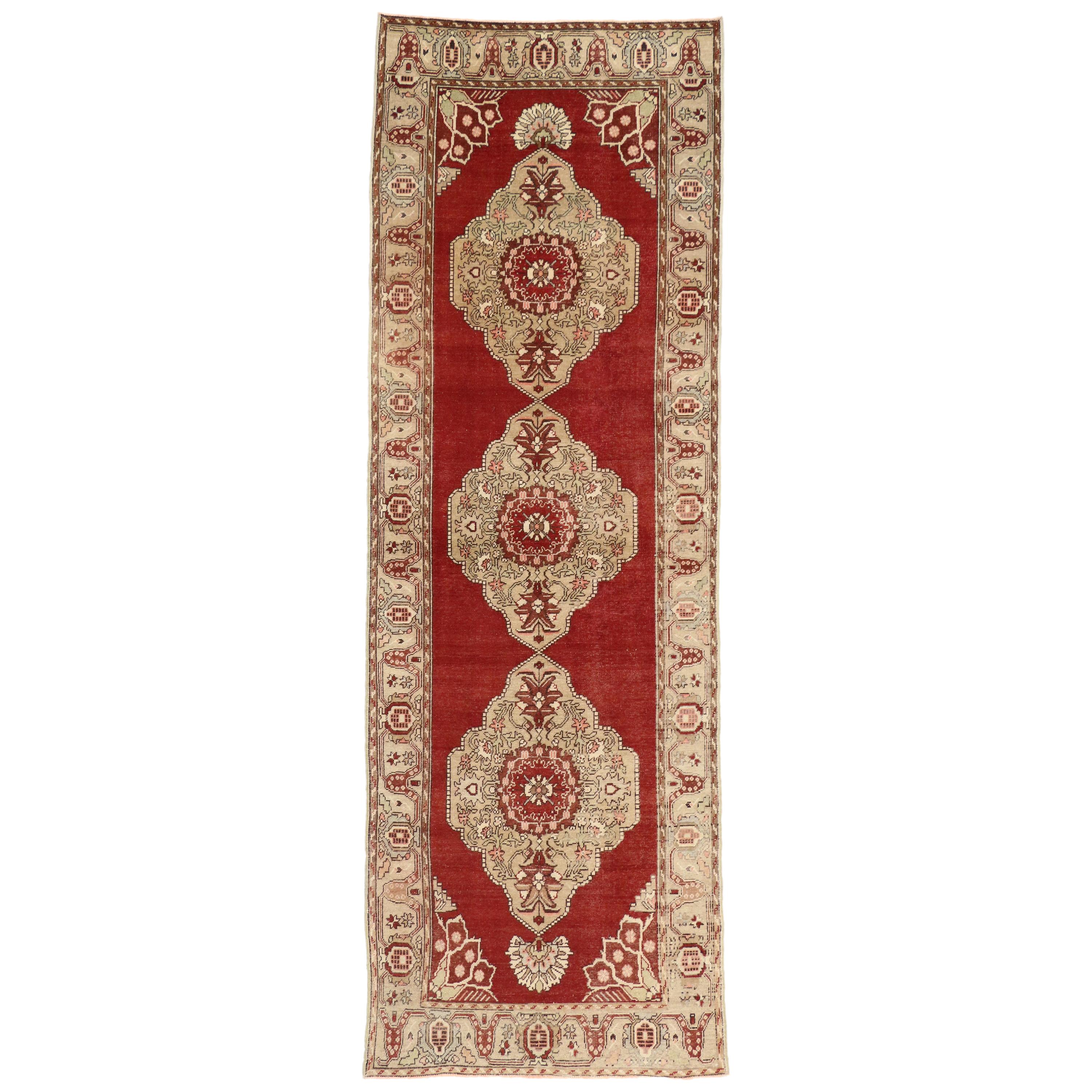 Vintage Turkish Oushak Runner with French Country Style, Hallway Runner For Sale
