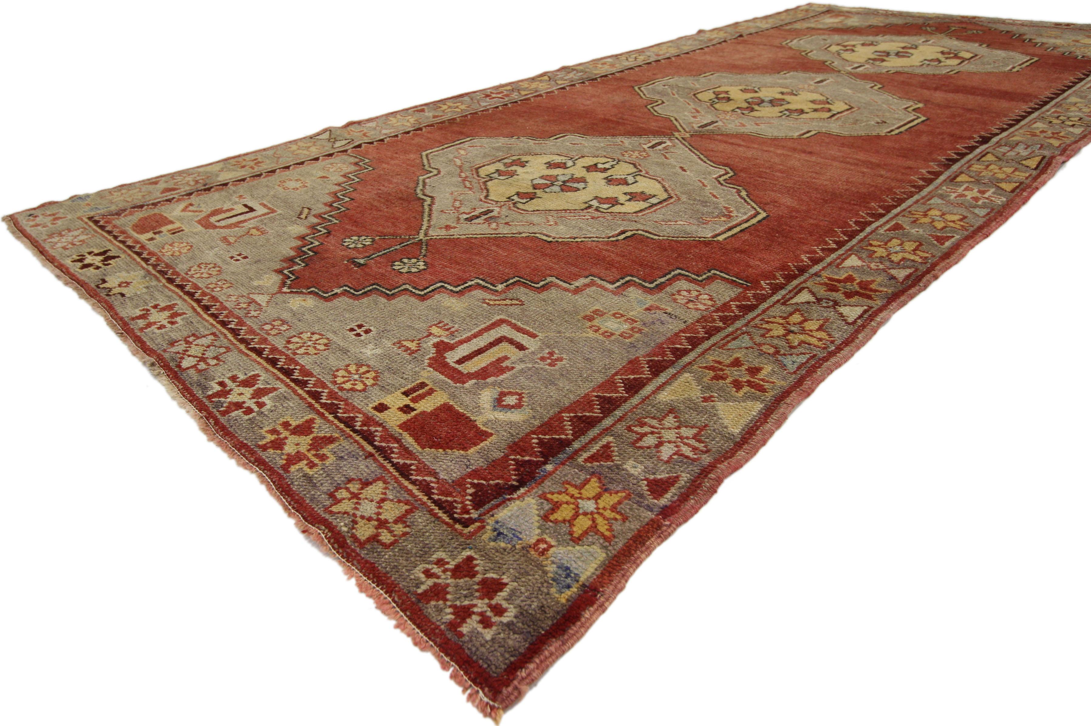 Vintage Turkish Oushak Runner with French Provincial Style, Wide Hallway Runner In Good Condition For Sale In Dallas, TX