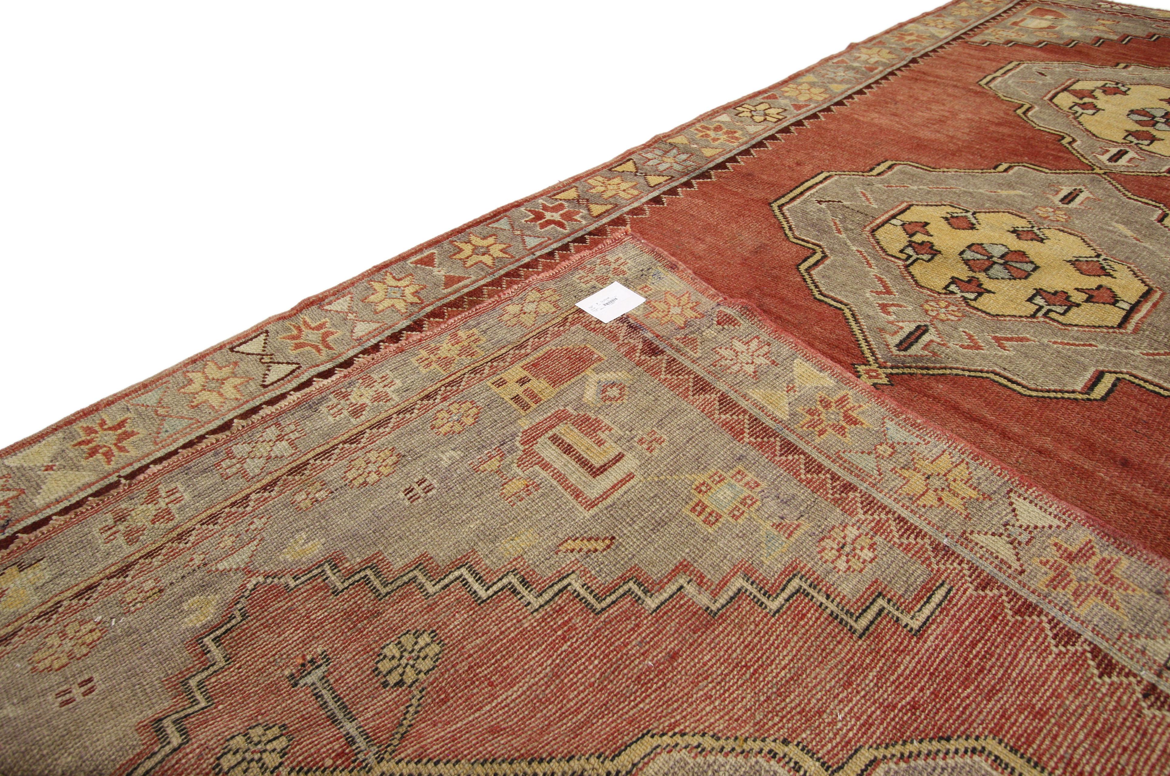 20th Century Vintage Turkish Oushak Runner with French Provincial Style, Wide Hallway Runner For Sale