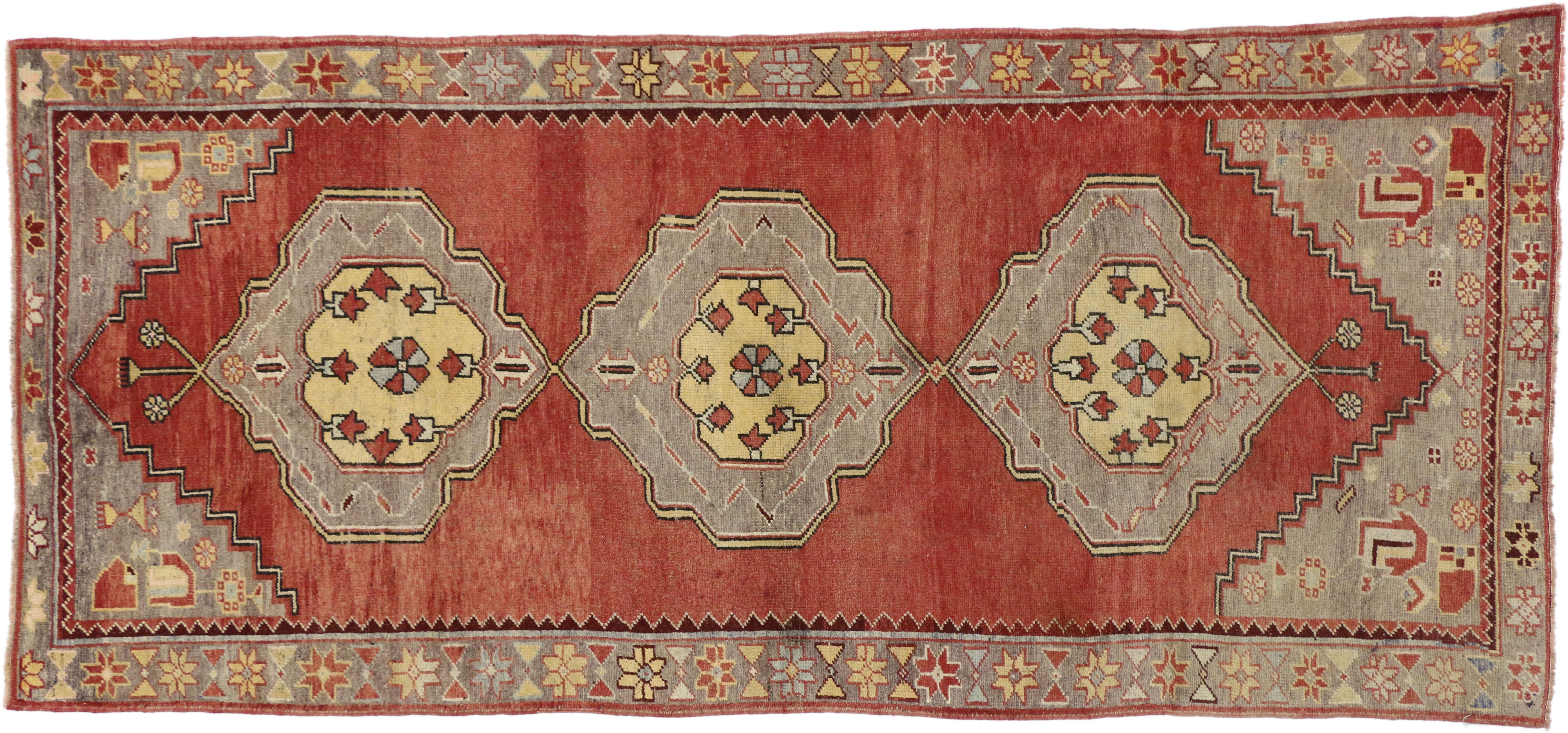 Wool Vintage Turkish Oushak Runner with French Provincial Style, Wide Hallway Runner For Sale
