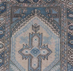Vintage Turkish Oushak Runner with Geometric Medallions 2'6" x 10'