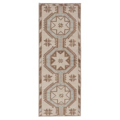 Vintage Turkish Oushak Runner with Geometric Medallions in Neutral Earth Colors