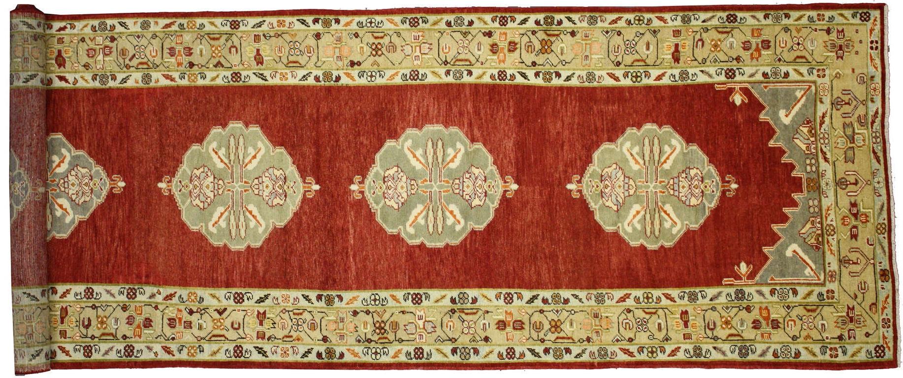 Vintage Turkish Oushak Runner with Jacobean Style, Extra-Long Hallway Runner For Sale 4
