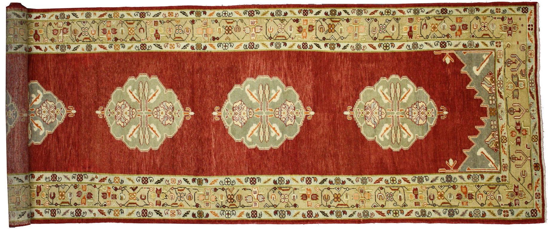 Alfombra Turca Oushak Vintage de Estilo Jacobeo, Alfombra de Pasillo Extra Larga en venta 2