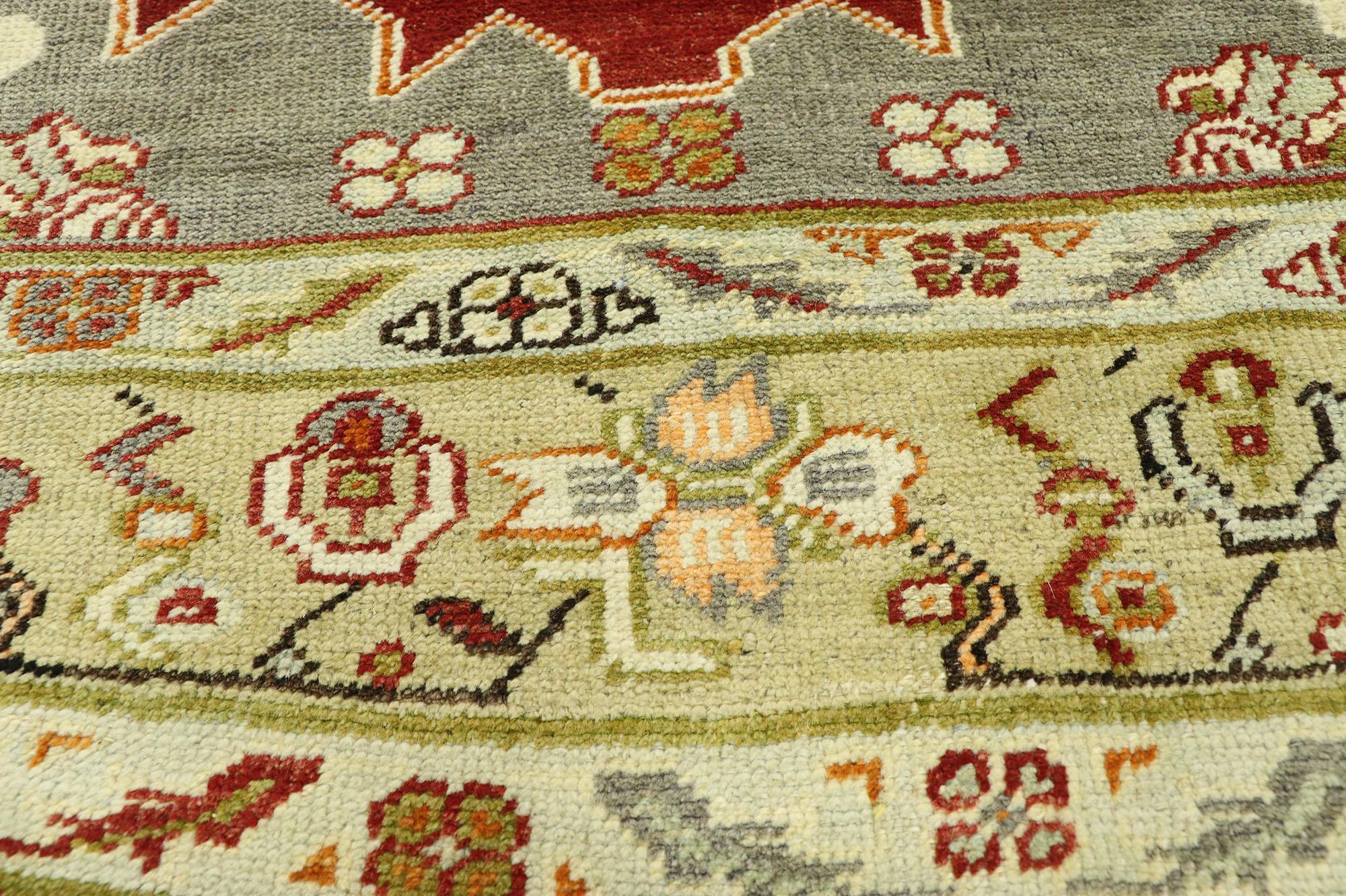 20th Century Vintage Turkish Oushak Runner with Jacobean Style, Extra-Long Hallway Runner For Sale