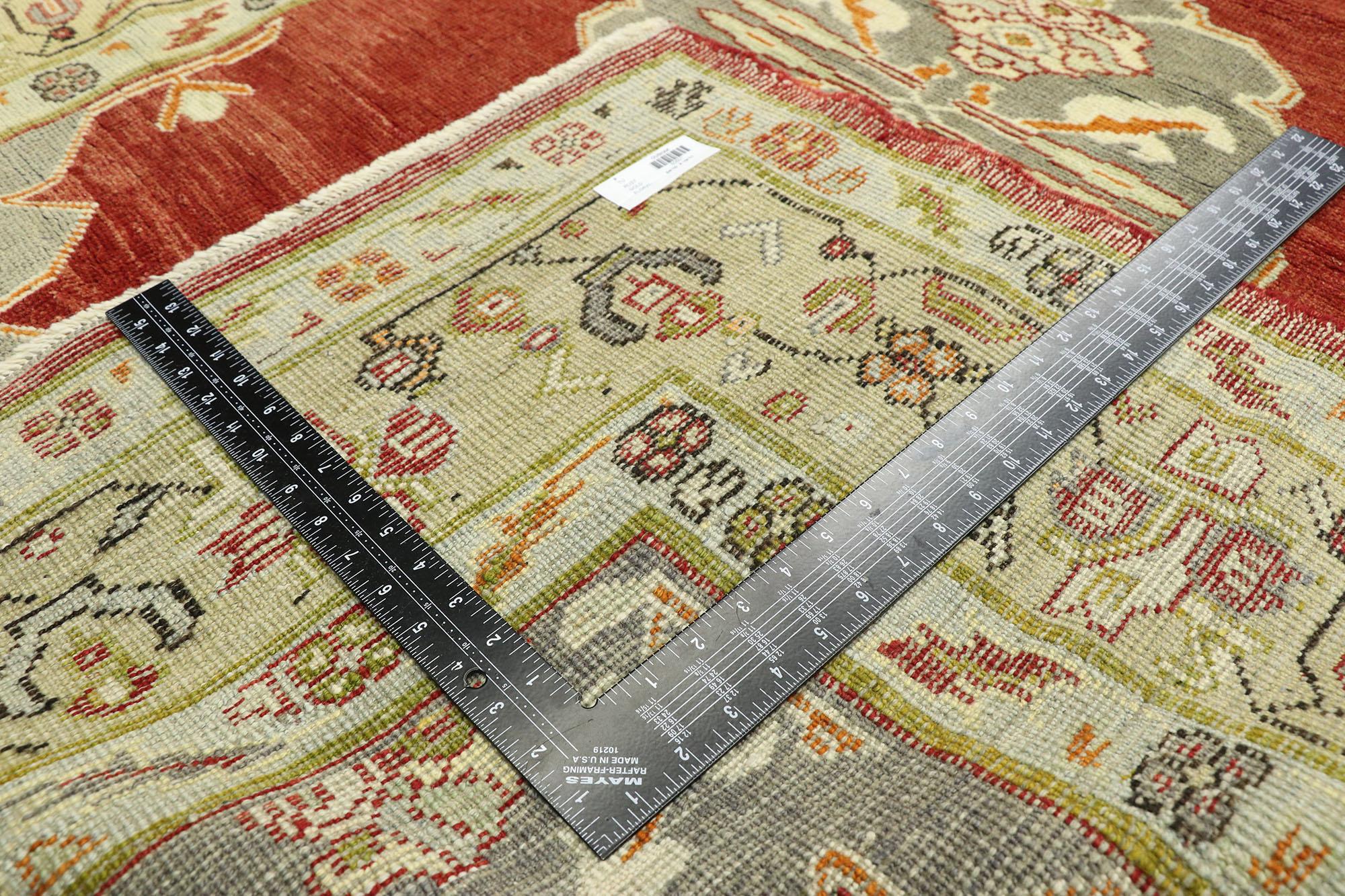 Wool Vintage Turkish Oushak Runner with Jacobean Style, Extra-Long Hallway Runner For Sale
