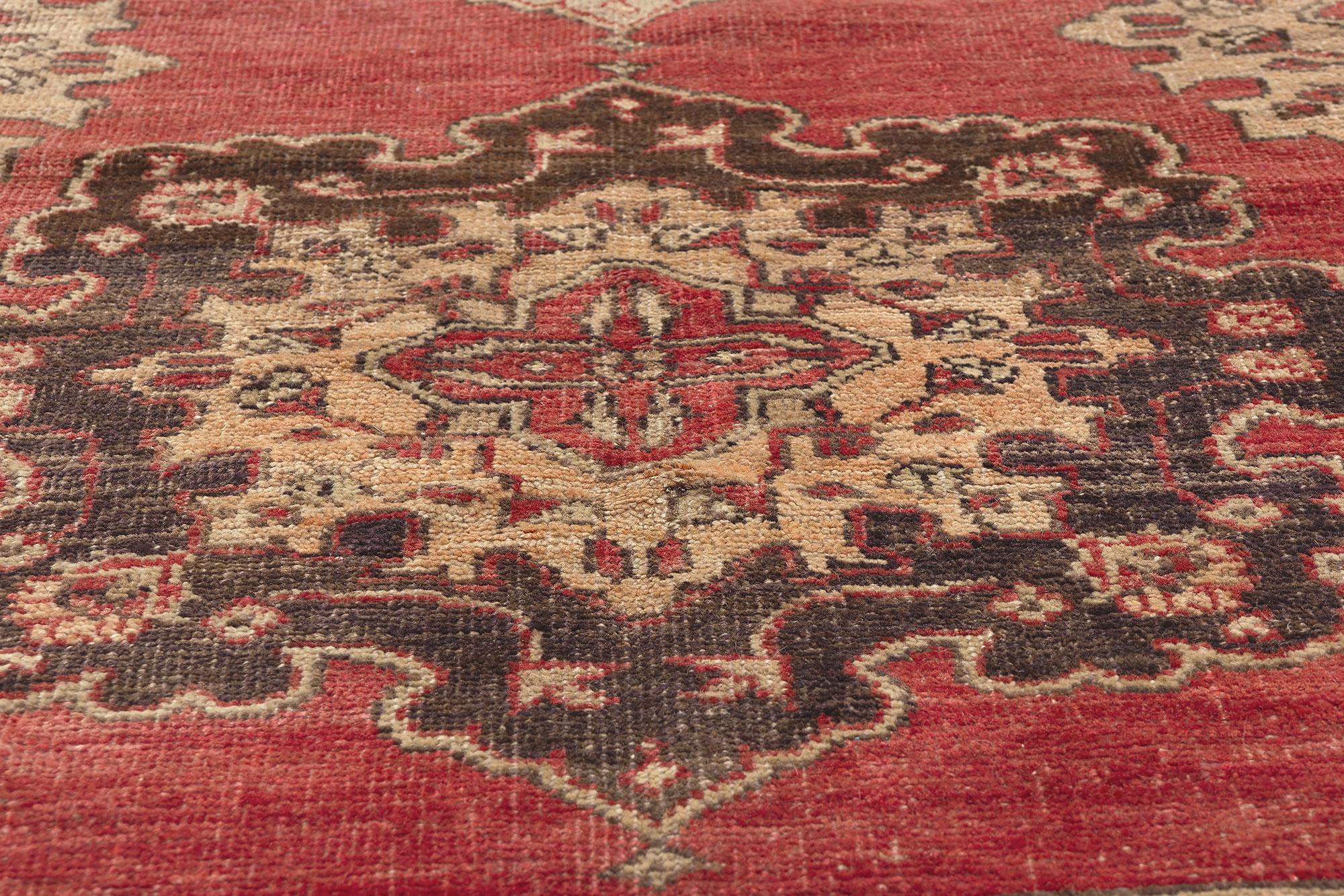 20th Century Vintage Turkish Oushak Rug, Timeless Allure Meets Rustic Earth-Tone Elegance For Sale
