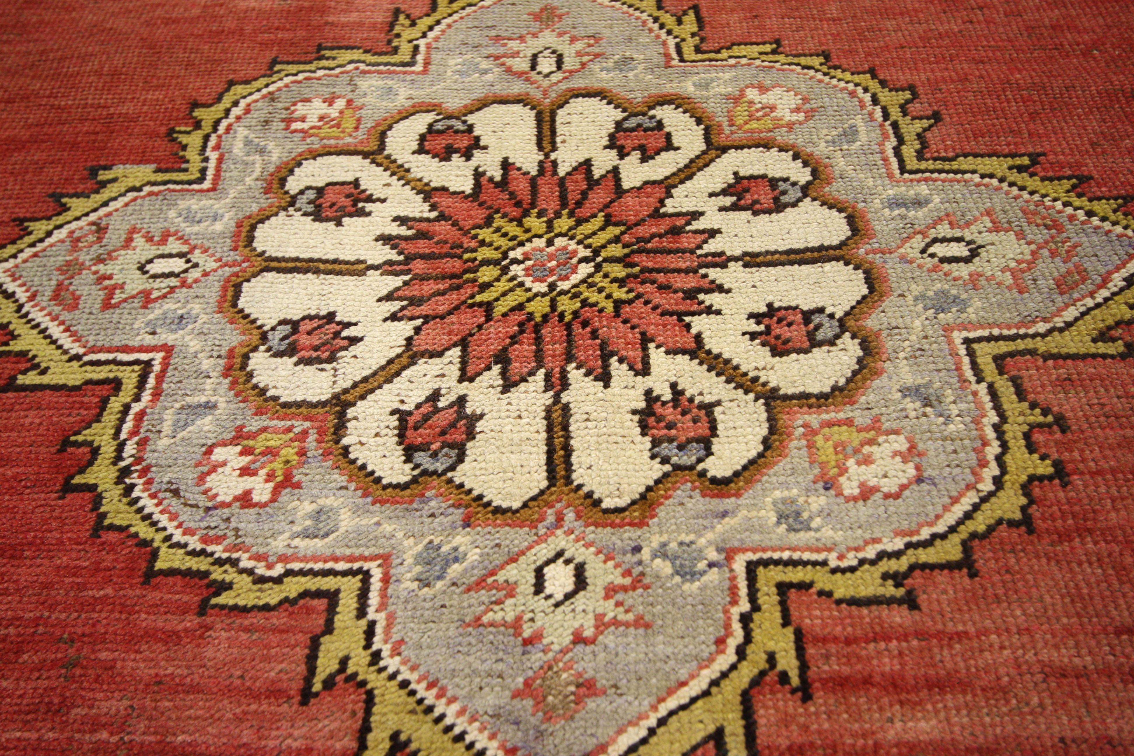 Vintage Turkish Oushak Runner with Jacobean Tudor Style, Hallway Runner In Good Condition For Sale In Dallas, TX