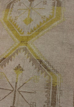 Vintage Turkish Oushak Runner with Lemon Yellow, Sand, and Beige Tones