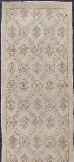 Vintage Turkish Oushak Runner with Light Brown All-Over Latticework Design