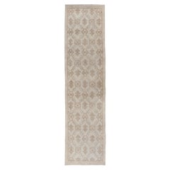 Vintage Turkish Oushak Runner with Light Brown All-Over Latticework Design