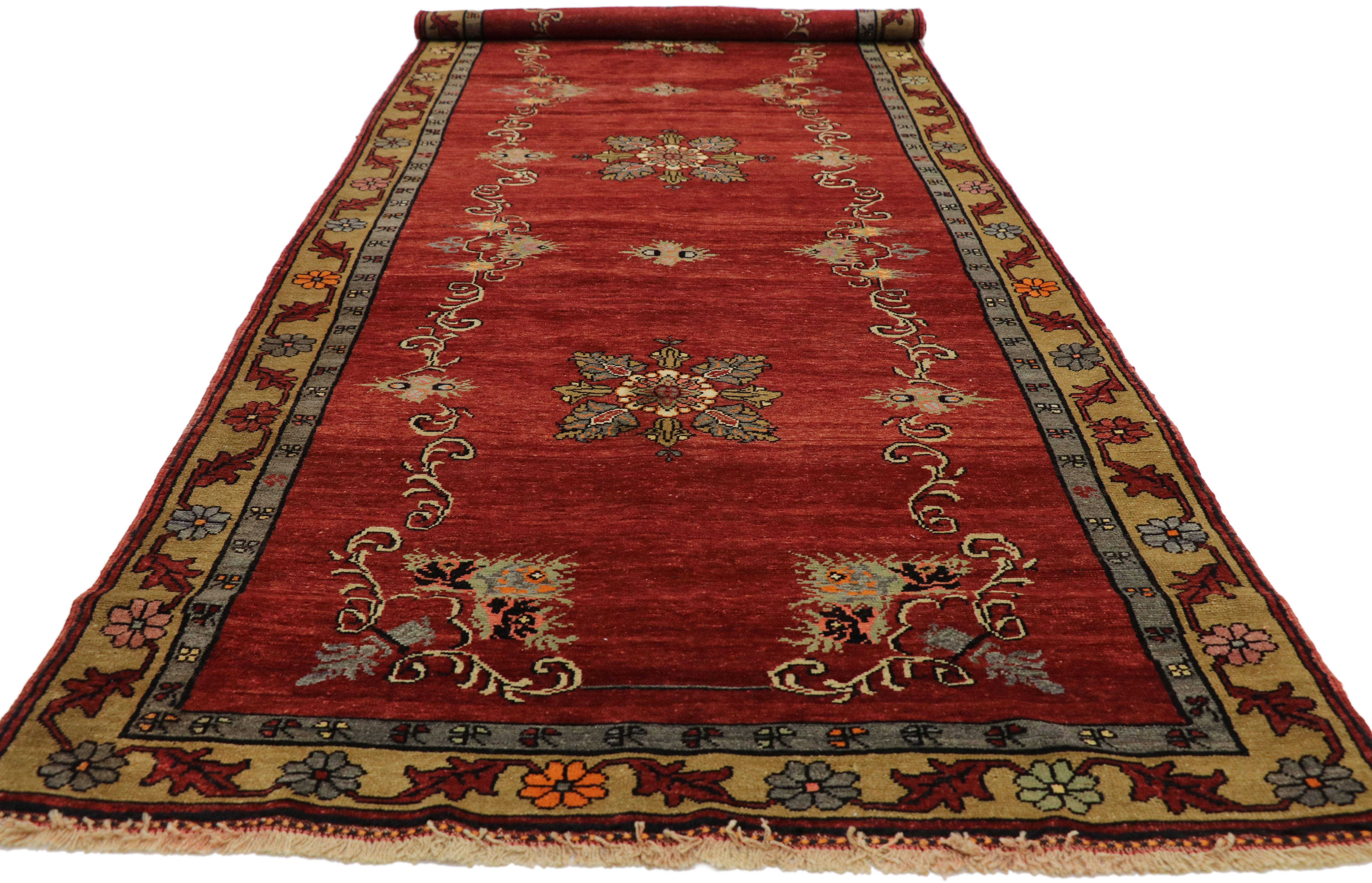 Vintage Turkish Oushak Runner with Manor House Tudor Style For Sale 3