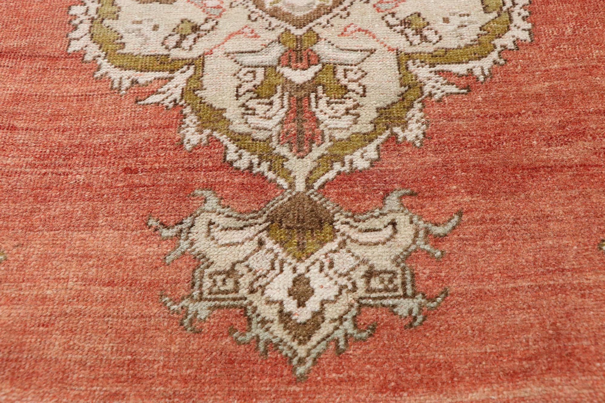 Vintage Turkish Oushak Runner with Manor House Tudor Style In Good Condition For Sale In Dallas, TX