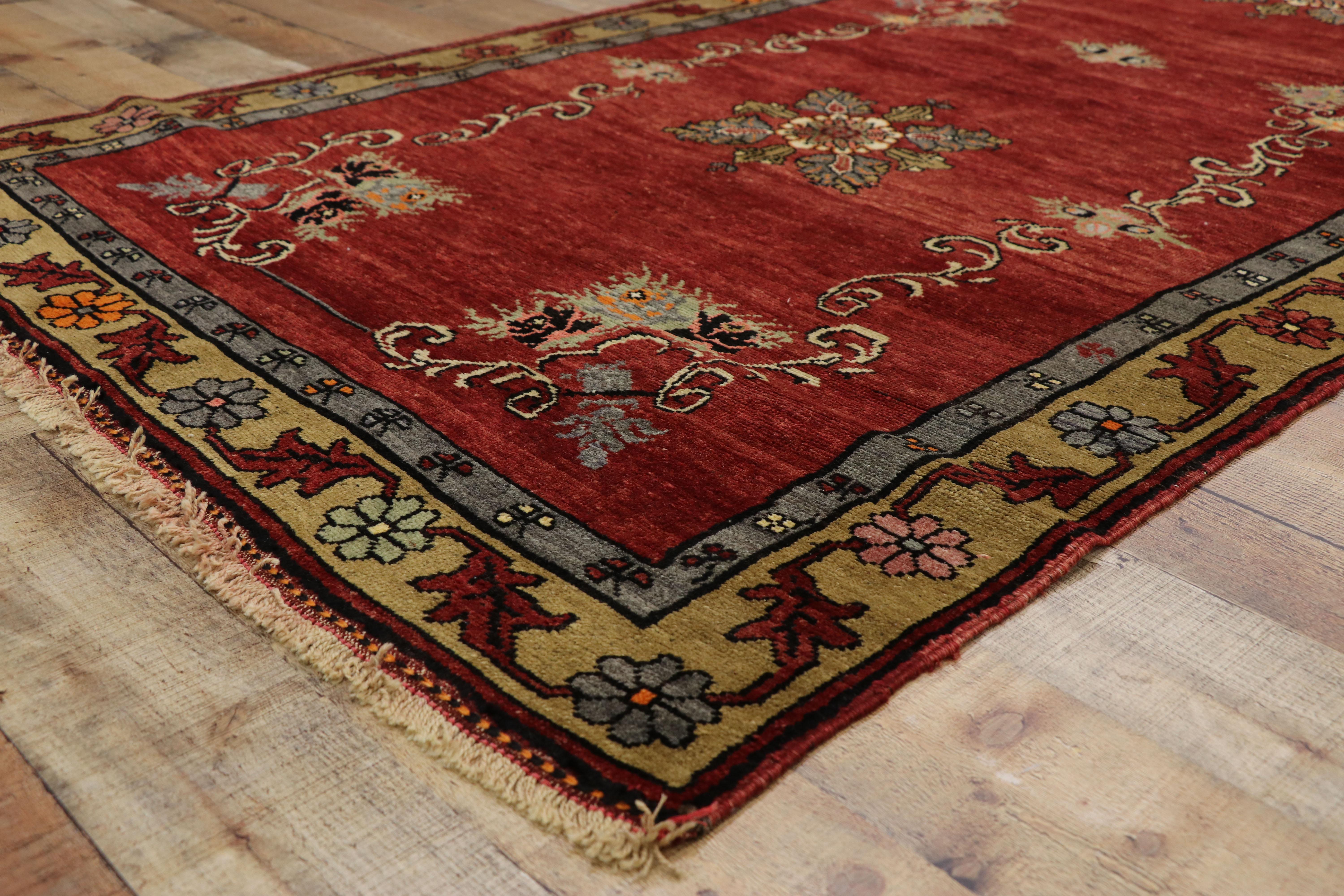 Vintage Turkish Oushak Runner with Manor House Tudor Style In Good Condition For Sale In Dallas, TX
