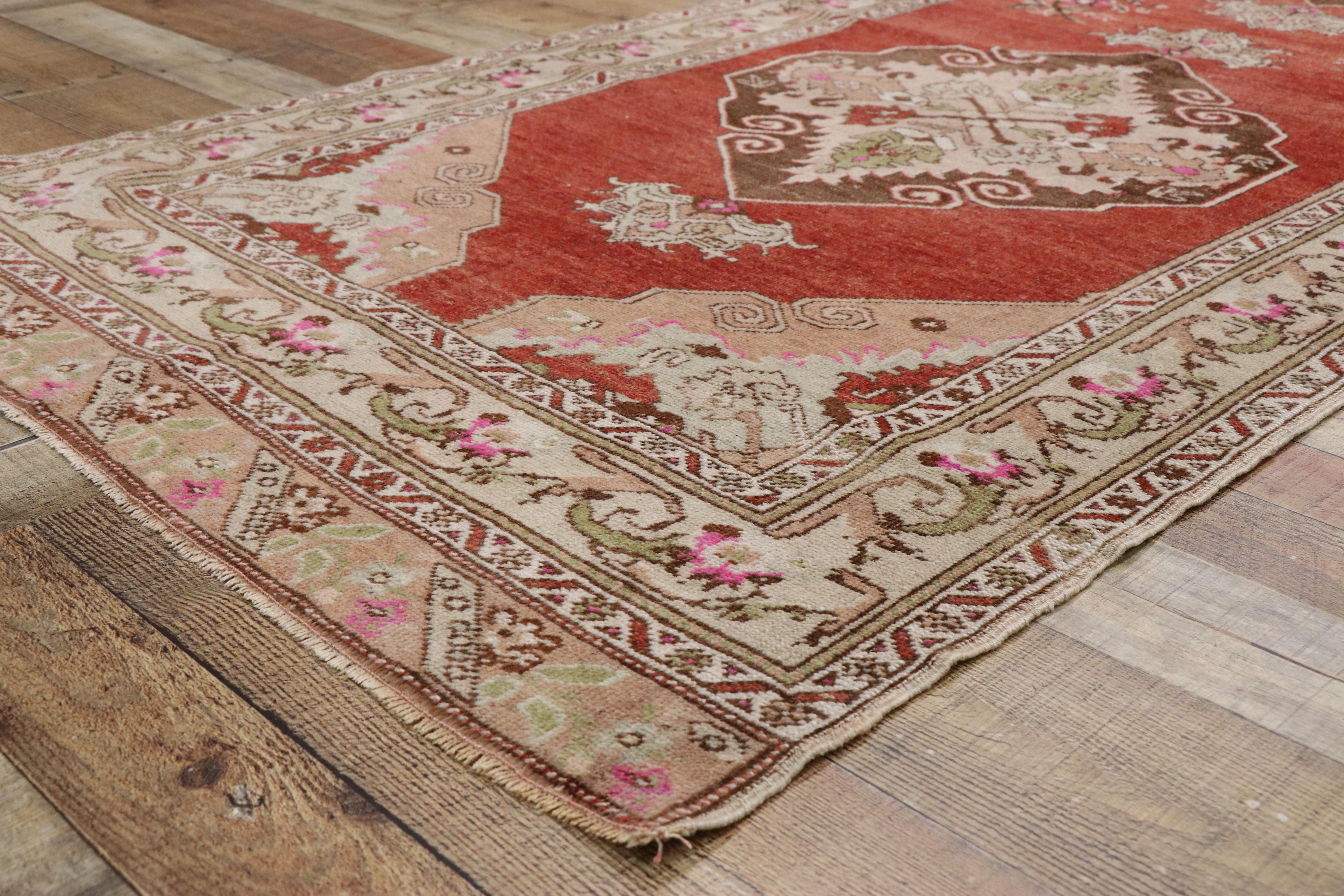 Wool Vintage Turkish Oushak Runner with Manor House Tudor Style For Sale