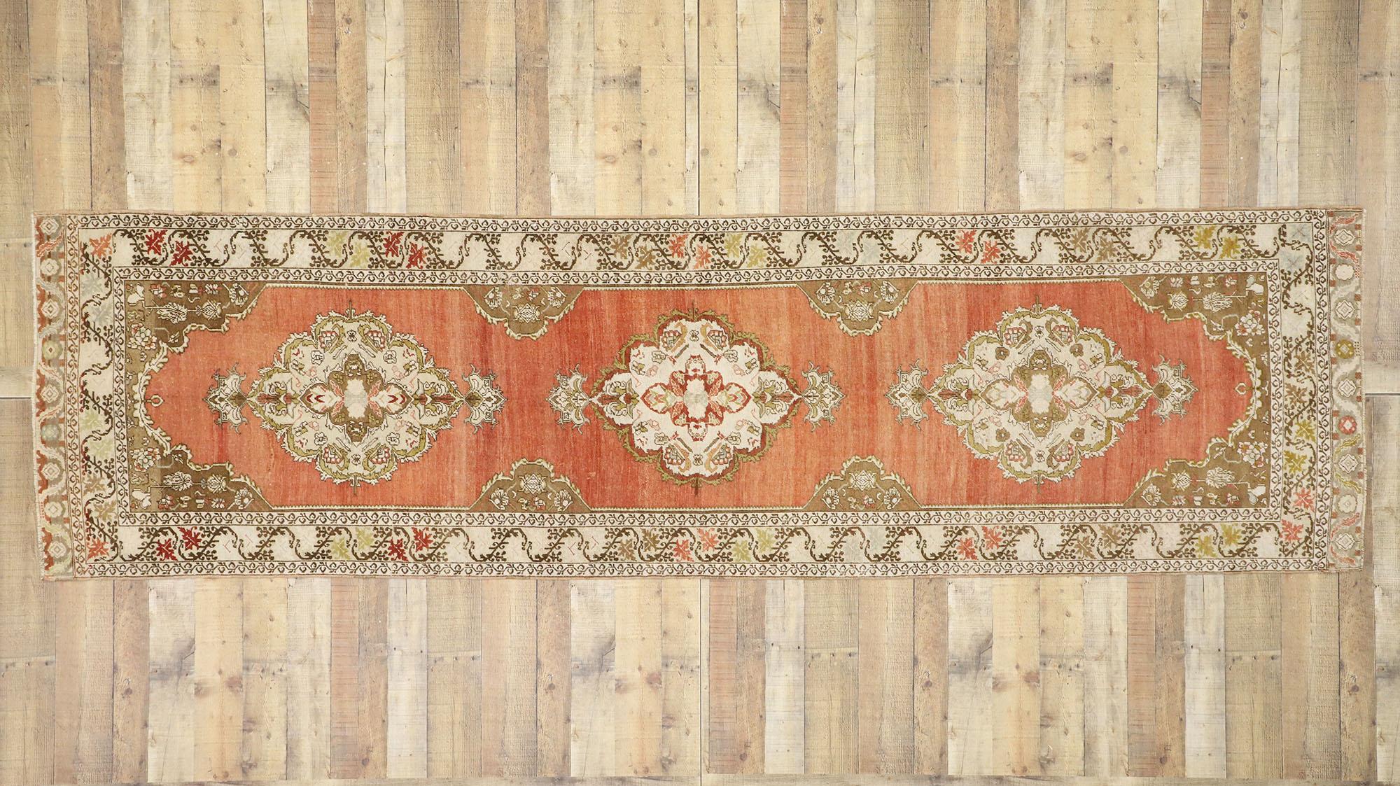 Vintage Turkish Oushak Runner with Manor House Tudor Style For Sale 2
