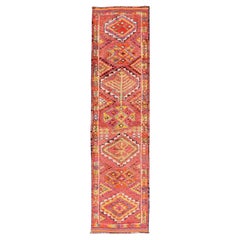 Vintage Turkish Oushak Runner With Medallions in Purple & Multi Colors 3' x12'10