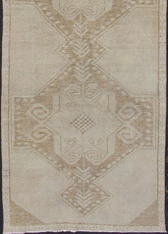 Vintage Turkish Oushak Runner with Medallions in Taupe, Tan, and Browns
