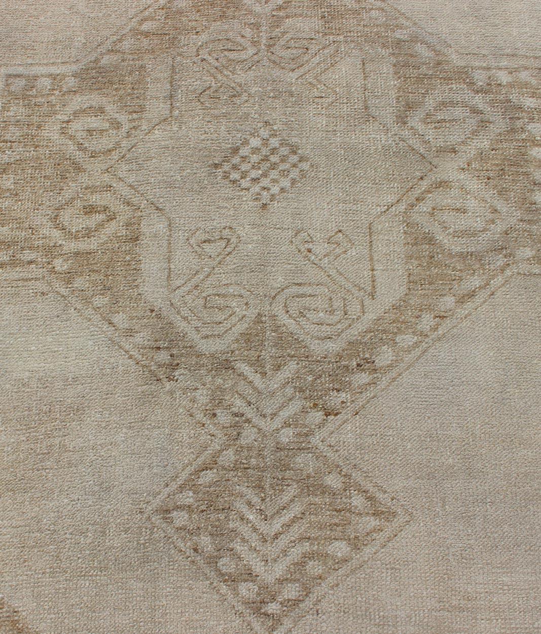 Vintage Turkish Oushak Runner with Medallions in Taupe, Tan, and Browns For Sale 1
